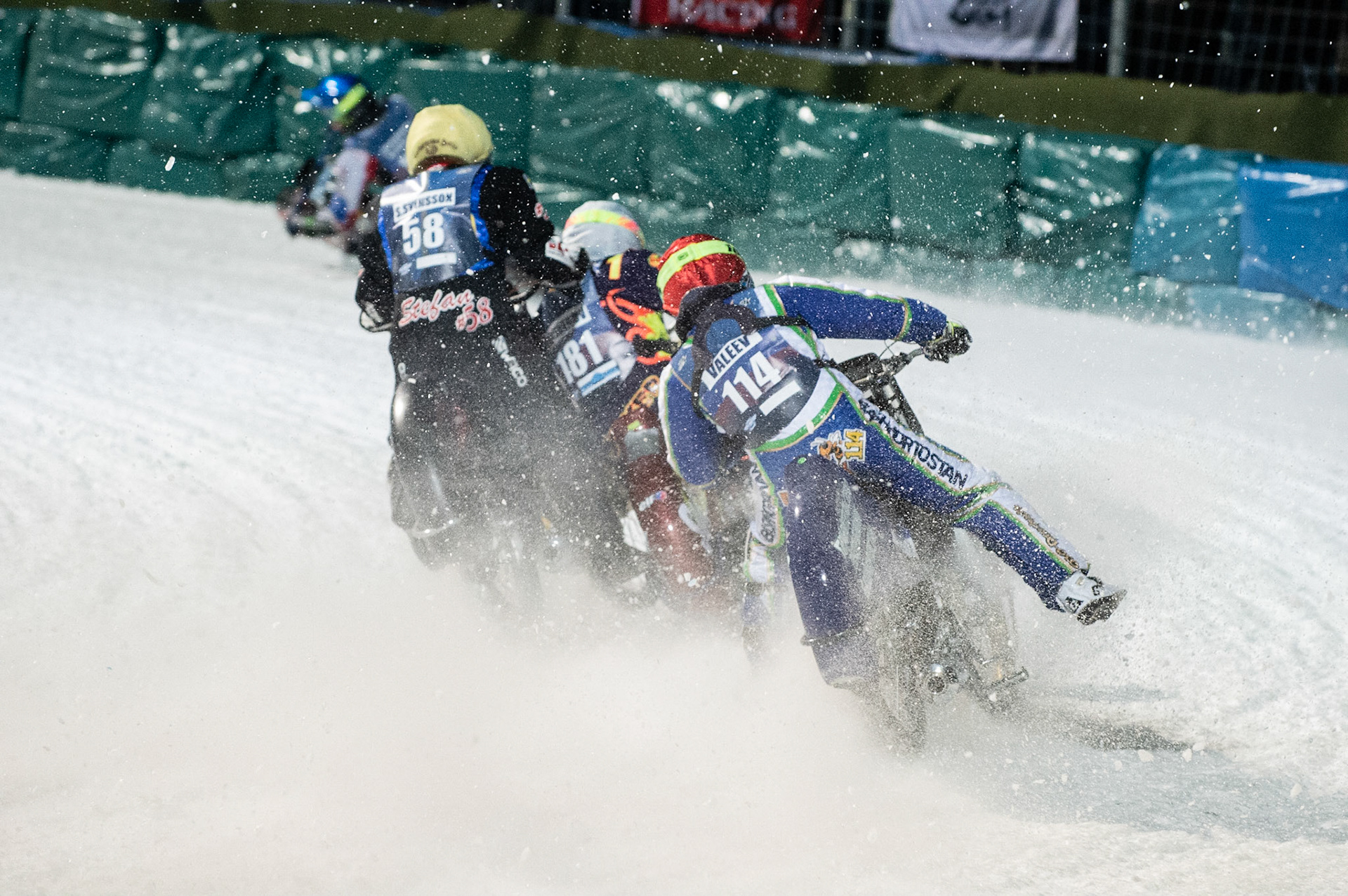 Photo: Ian Charles

Stefan Svensson (58) hits a rut inside Andrei Shishegov (181) and Dinar Valeev (114) causing Shishegov to fall

FIM Ice Speedway Gladiators World Championship, Final 3.1, Horst-Dohm Eisstadion, Berlin, Germany Saturday  2  March  2019
