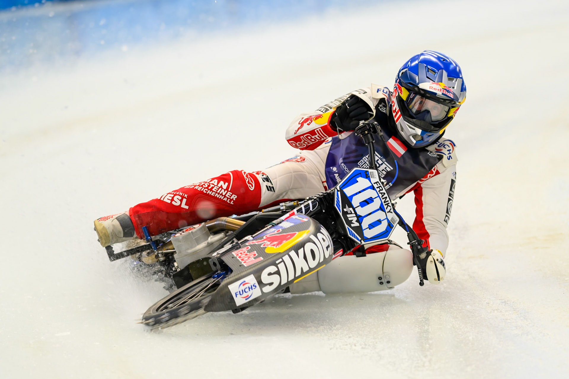 Franz Zorn (100) of Austria during Practice for the Ice Speedway Gladiators World Championship Finals at Max-Aicher-Arena, Inzell on Friday 13th March 2026. (Photo: Ian Charles | MI News)