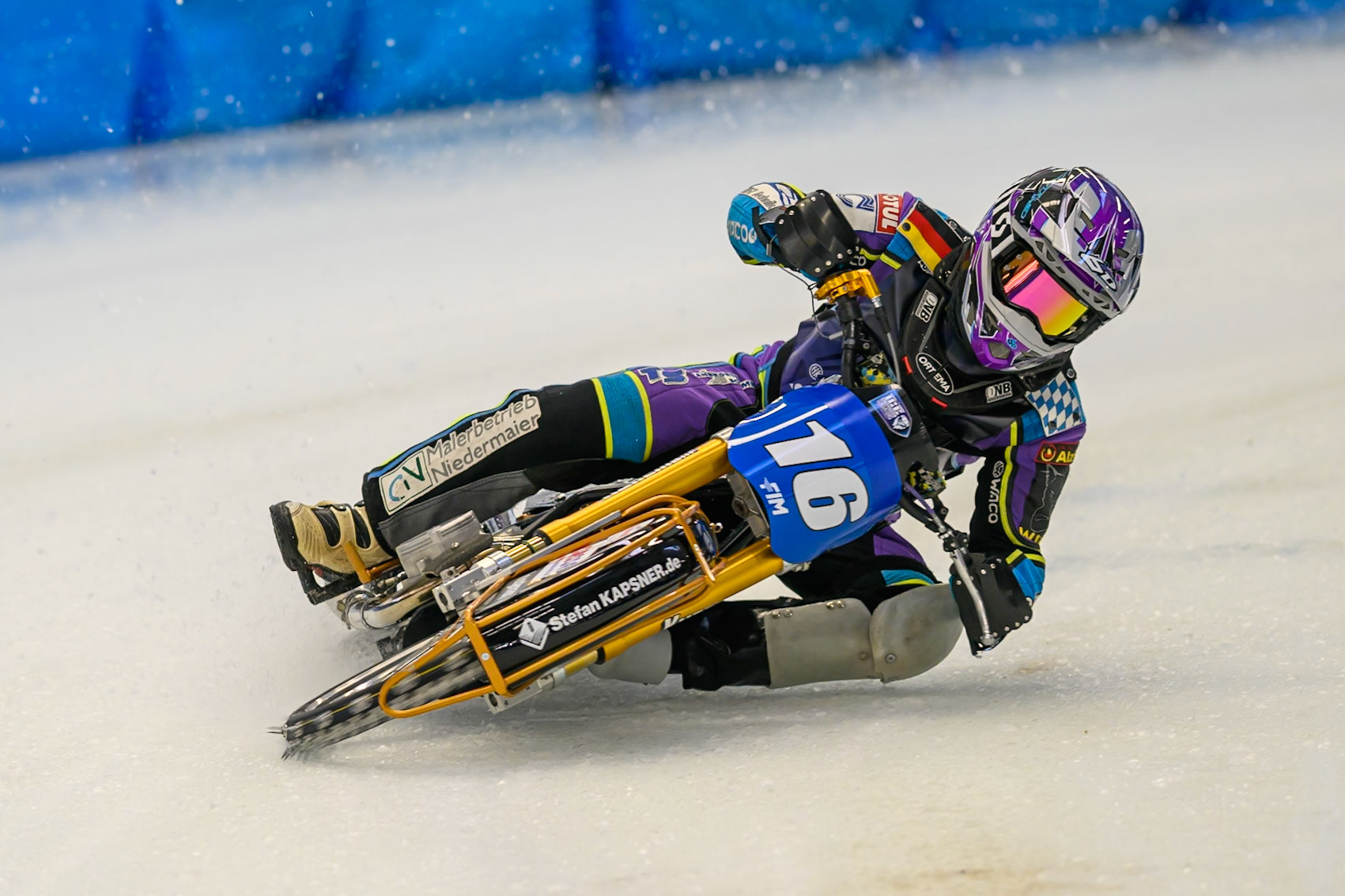 Wild Card Maximillian Niedermaier of Germany during Practice for the Ice Speedway Gladiators World Championship Finals at Max-Aicher-Arena, Inzell on Friday 13th March 2026. (Photo: Ian Charles | MI News)