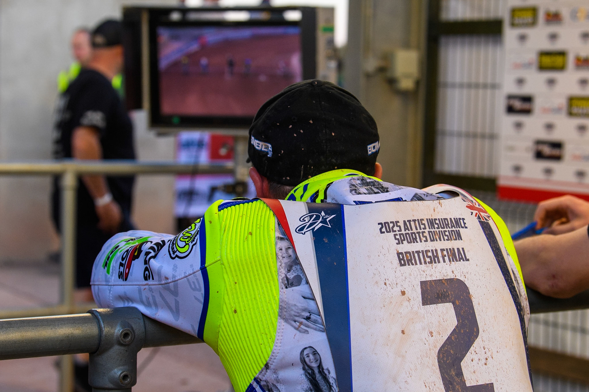Chris Harris watches the TV Monitor in the pits during the Attis Insurance Sports Division British Final at the National Speedway Stadium, Manchester on Monday 12th May 2025. (Photo: Ian Charles | MI News)