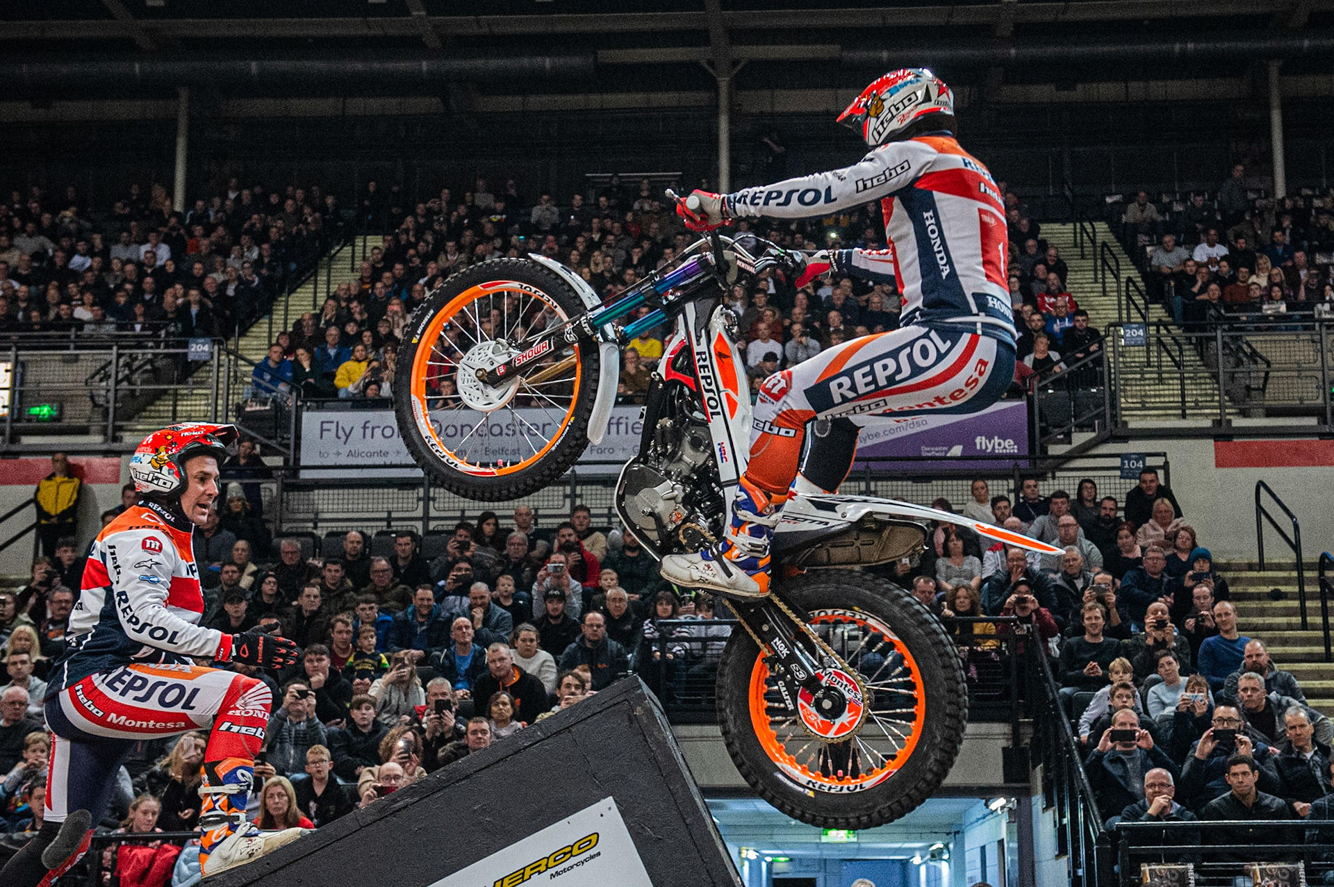 SHEFFIELD, ENGLAND  - DECEMBER 28TH  Tony Bou, Spain (Montessa) on section 2  during the 25th Anniversary Sheffield Indoor Trial at the FlyDSA Arena, Sheffield on Saturday 28th December 2019. (Credit: Ian Charles | MI News)