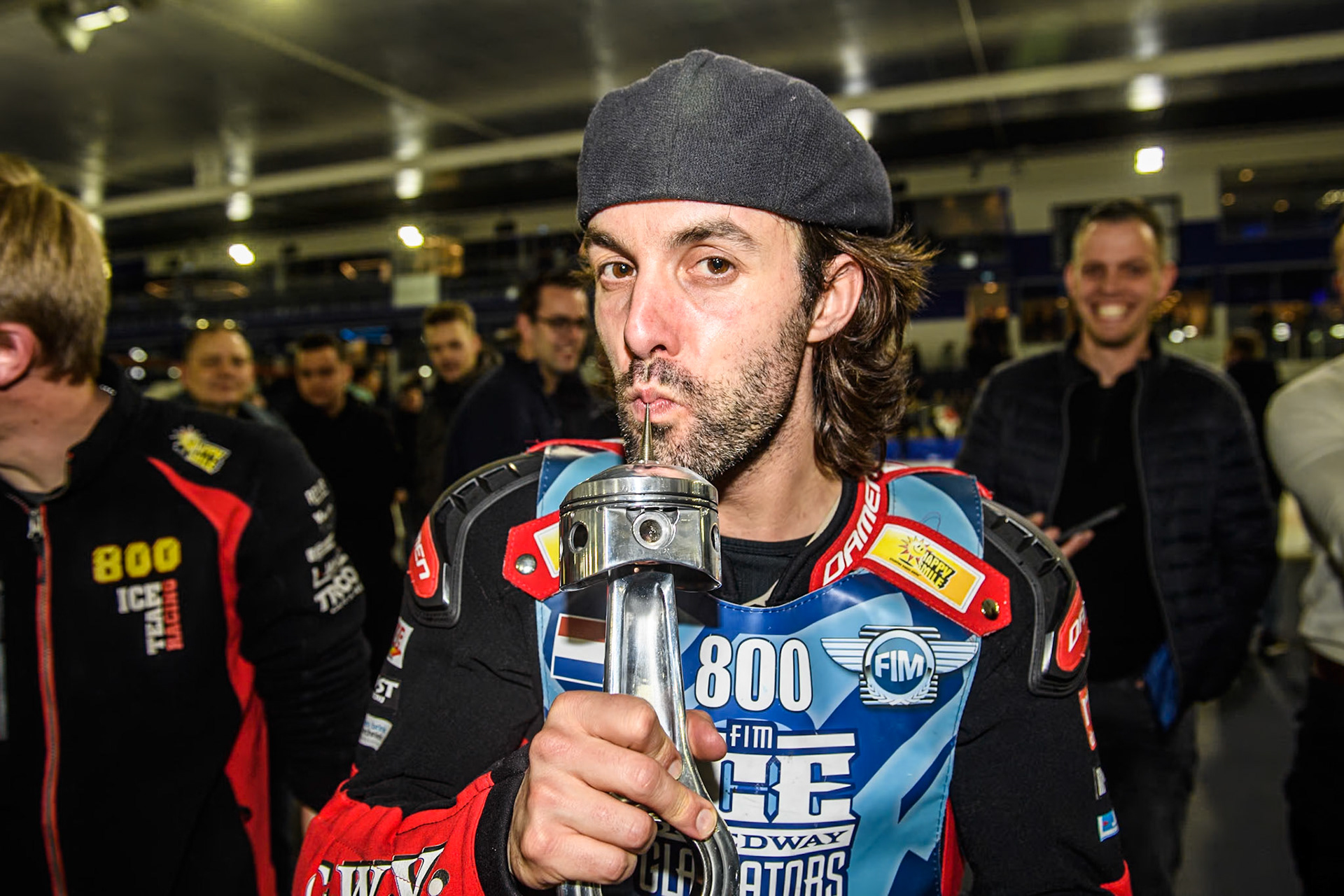 Jasper Iwema of The Netherlands celebrates during the Roelof Thijs Bokaal at Ice Rink Thialf, Heerenveen, The Netherlands on Friday 5th April 2024. (Photo: Ian Charles | MI News)