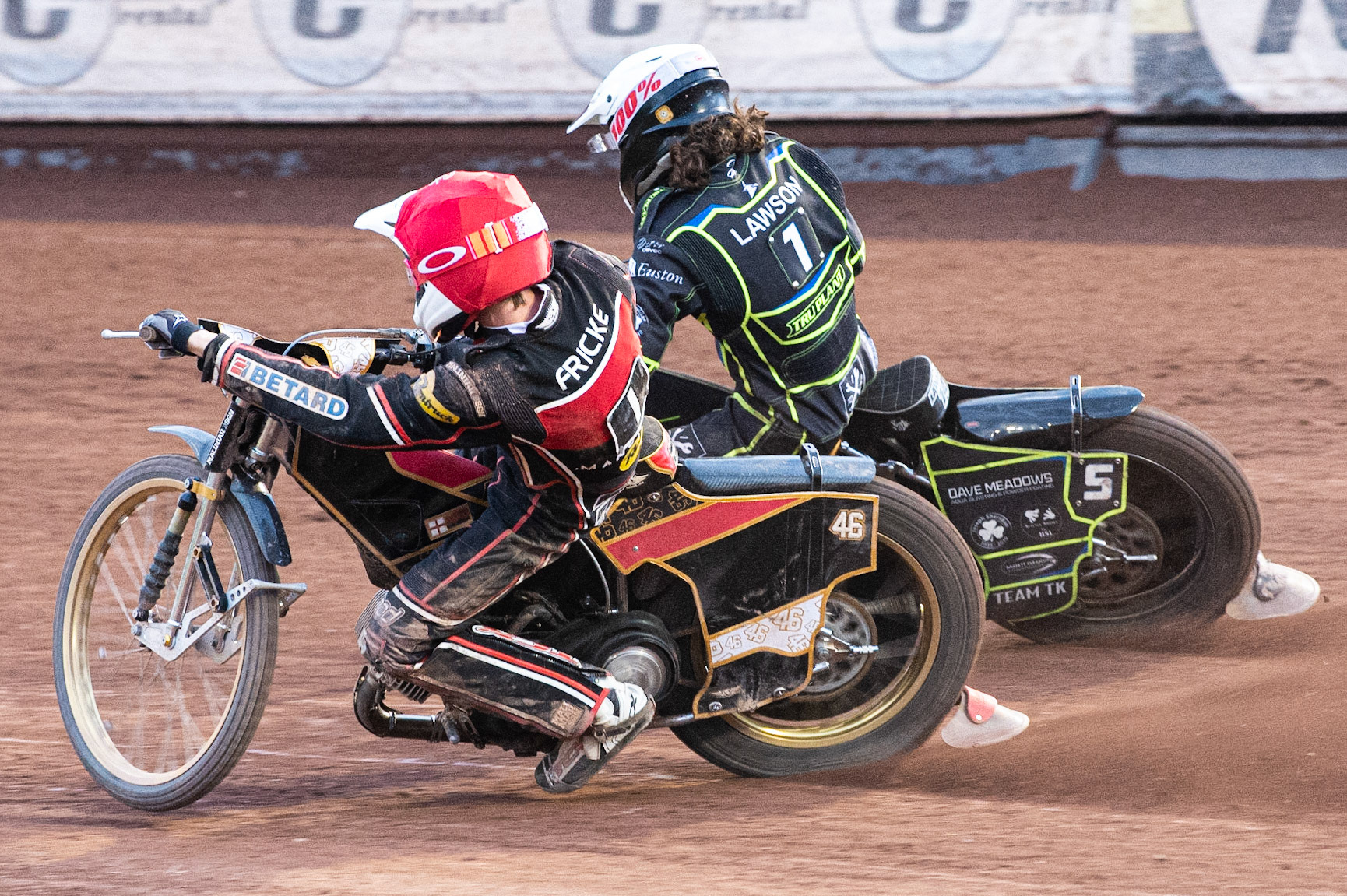 Photo: Ian Charles

Max Fricke (Red) passes Richard Lawson  (White) on the inside

Belle Vue Aces v Ipswich Witches, British Speedway Premiership, Belle Vue National Speedway Stadium, Manchester, Monday 3  June  2019