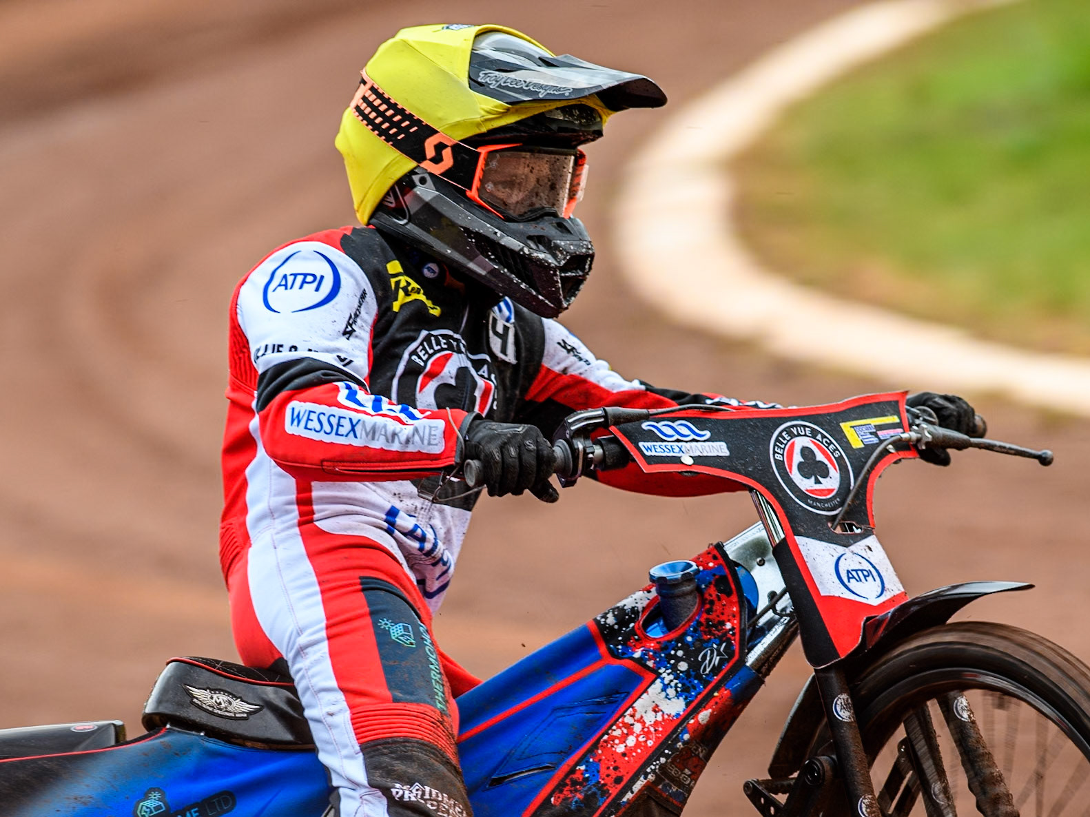 Belle Vue Aces' Ben Cook during the Rowe Motor Oil Premiership match between Leicester Lions and Belle Vue Aces at the Pidcock Motorcycles Arena, Leicester on Thursday 25th July 2024. (Photo: Ian Charles | MI News)