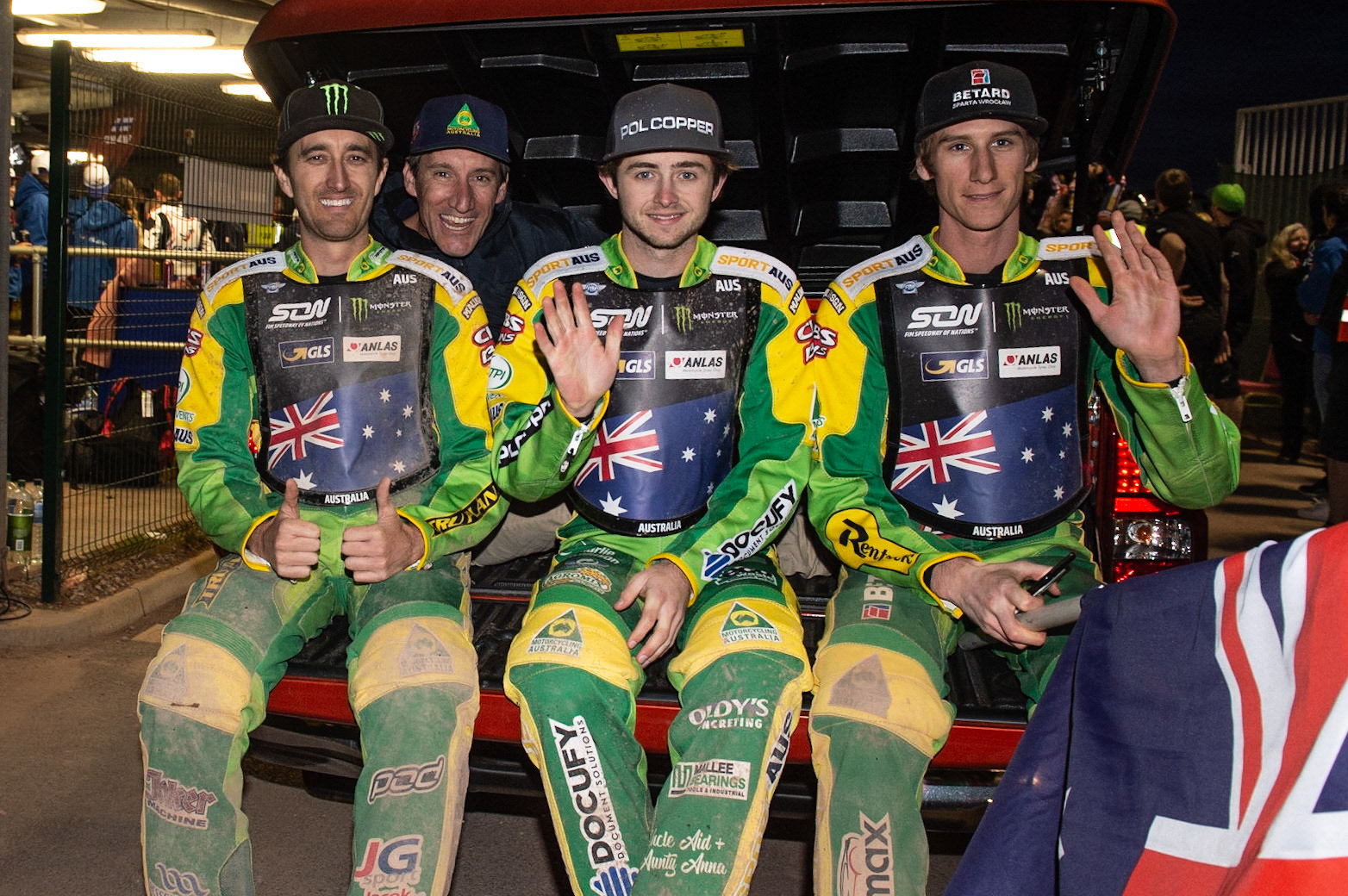Photo: Ian Charles

Team Australia 2nd: (l-r) Chris Holder Mark Lemon, Jaimon Lidsey, Max Fricke

Monster Energy FIM Speedway Of Nations, Race Off 2, Belle Vue National Speedway Stadium, Manchester 7 May  2019
