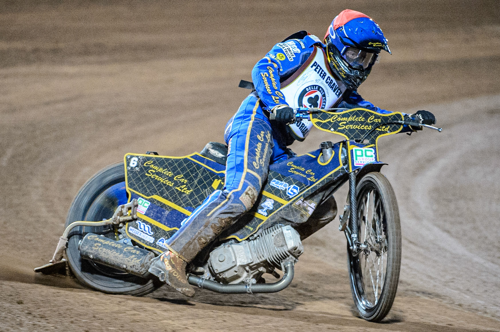 Kyle Howarth  (Red) in action  during the Peter Craven Memorial Trophy  at the National Speedway Stadium, Manchester on Monday 3rd April 2023. (Photo: Ian Charles | MI News)