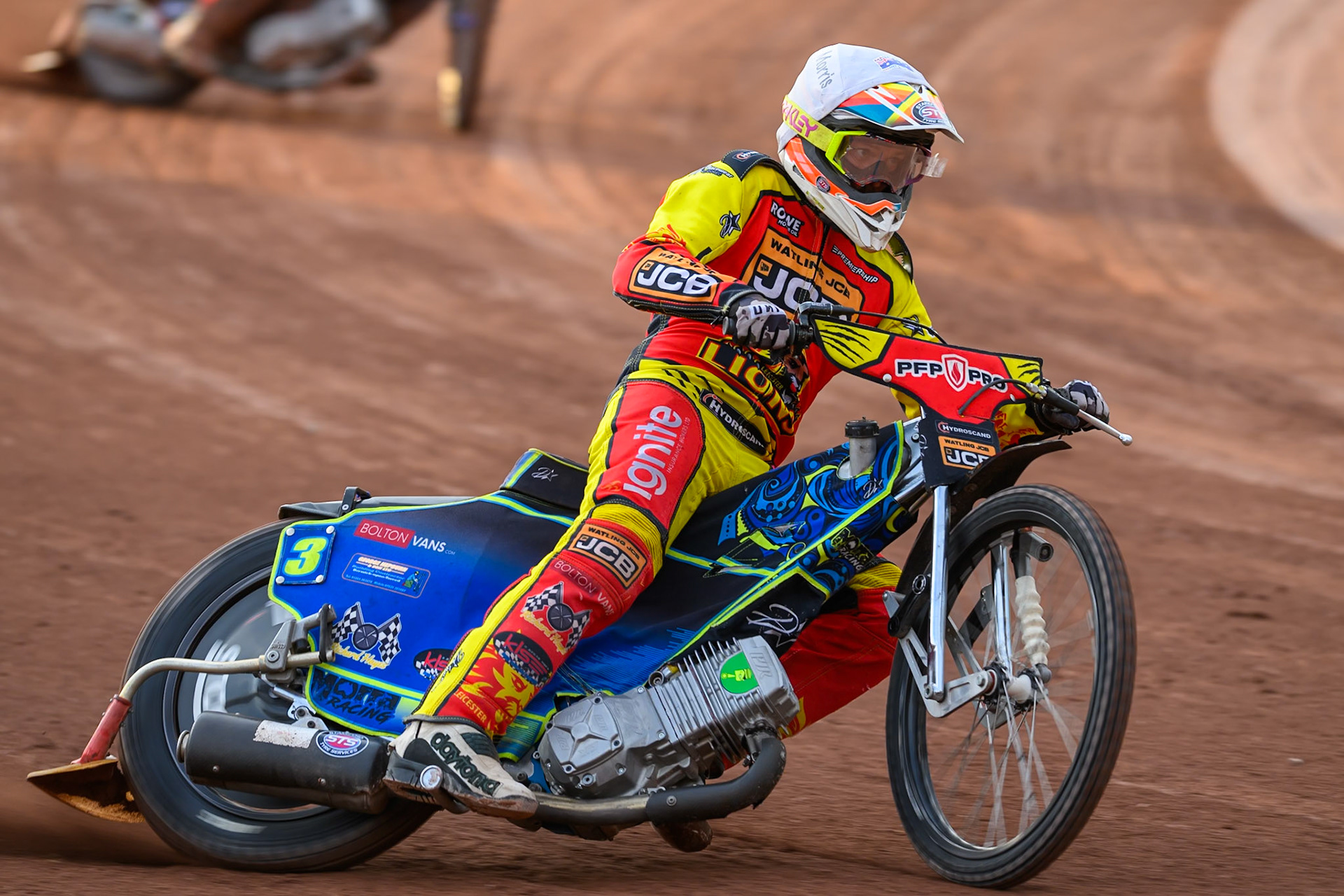 Nick Morris of Leicester Lions in action during the Rowe Motor Oil Premiership match between Belle Vue Aces and Leicester Lions at the National Speedway Stadium, Manchester on Monday 3rd August 2026. (Photo: Ian Charles | MI News)