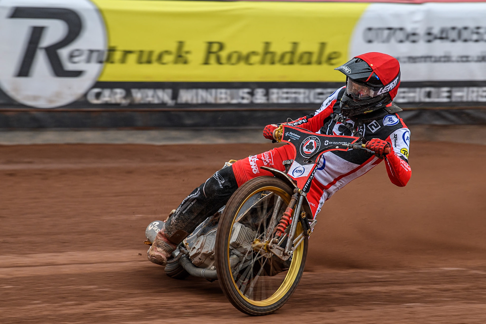 Belle Vue ATPI Aces Norick Blodorn in action during the Rowe Motor Oil Premiership KO Cup Quarter Final 1st Leg between Belle Vue Aces and Sheffield Tigers at the National Speedway Stadium, Manchester on Monday 1st April 2024. (Photo: Ian Charles | MI News)