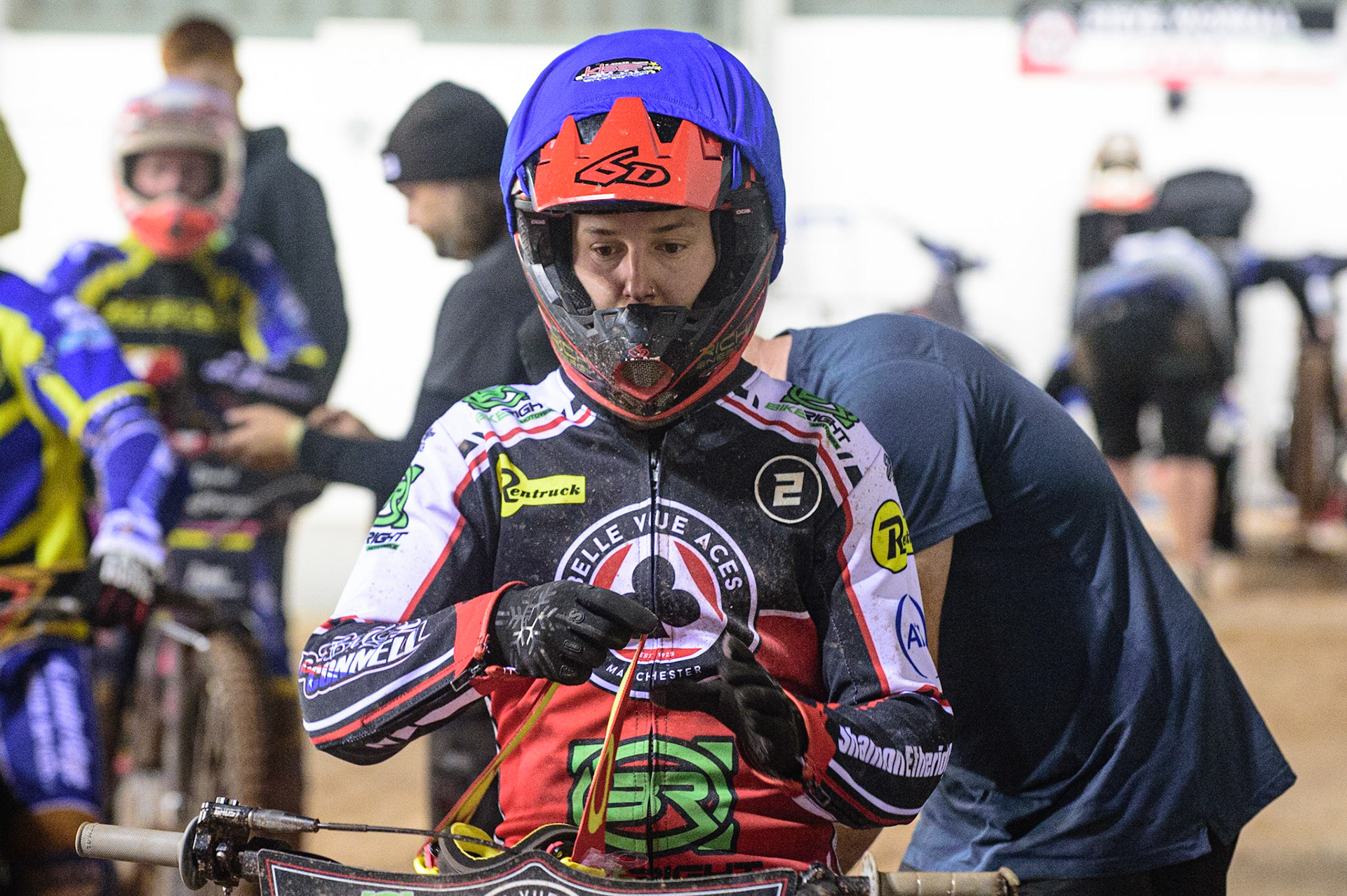 MANCHESTER, UK. OCT 7TH  Jye Etheridge   waits to go out for the decisive heat during the SGB Premiership Play off Semi-Final Second Leg between Belle Vue Aces and Sheffield Tigers at the National Speedway Stadium, Manchester on Thursday 7th October 2021. (Credit: Ian Charles | MI News)