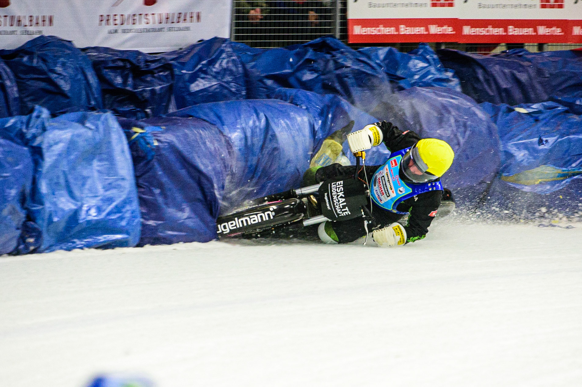 Per-Olof Serenius hits the bales during the Race of Legends at the Max-Aicher-Arena, Inzell on Friday 17th March 2023. (Photo: Ian Charles | MI News)