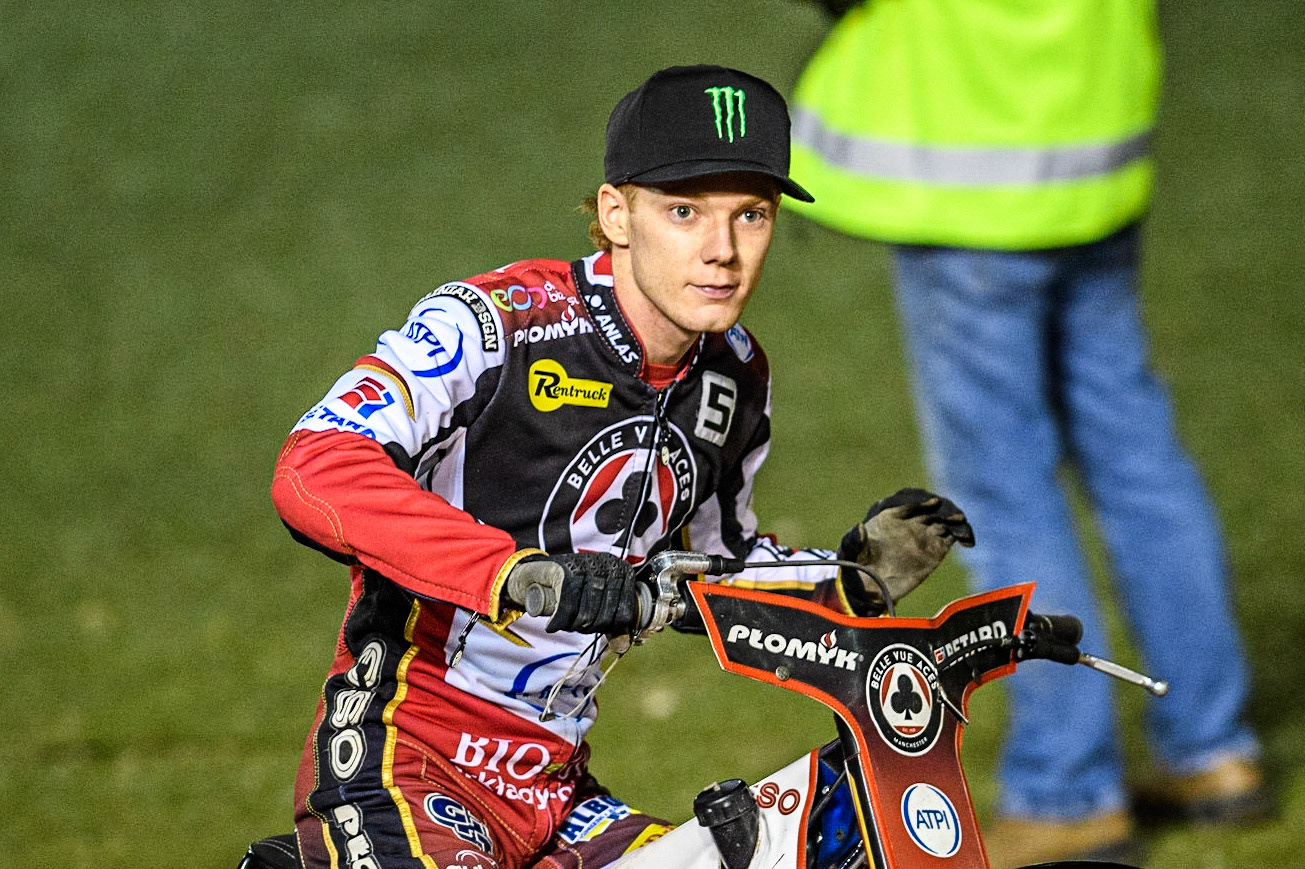 Jason Doyle on the pre meeting parade during the Sports Insure Premiership Semi Final Playoff 2nd leg match between Belle Vue Aces and Ipswich Witches at the National Speedway Stadium, Manchester on Monday 25th September 2023. (Photo: Ian Charles | MI News)