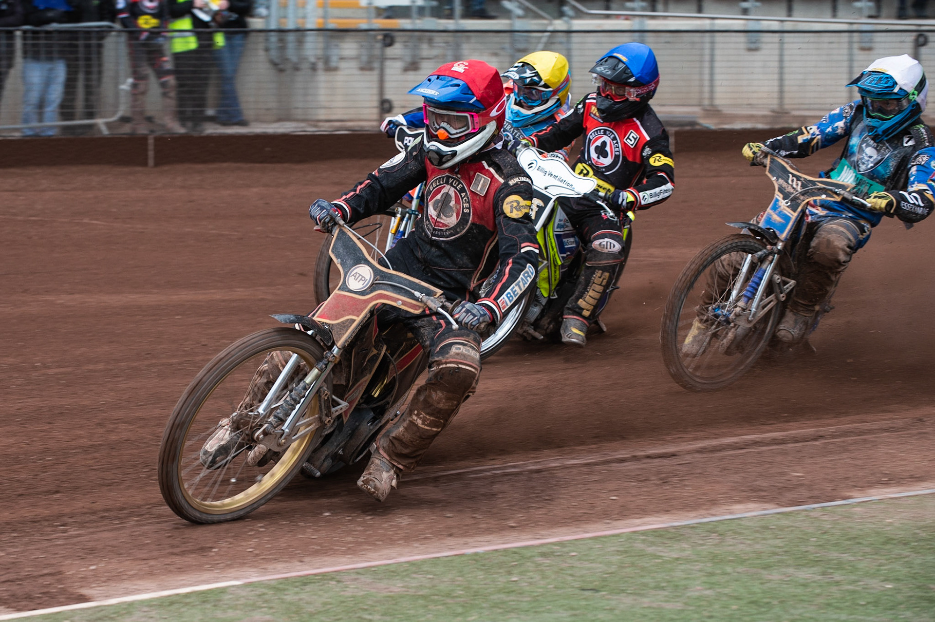 Photo by Ian Charles

Max Fricke  (Red) leads Jack Holder (White), Kenneth Bjerre  (Blue) and Brady Kurtz  (Yellow)


Belle Vue Aces v Poole Pirates, British Speedway Premiership, Belle Vue National Speedway Stadium, Manchester, Monday 6  May  2019