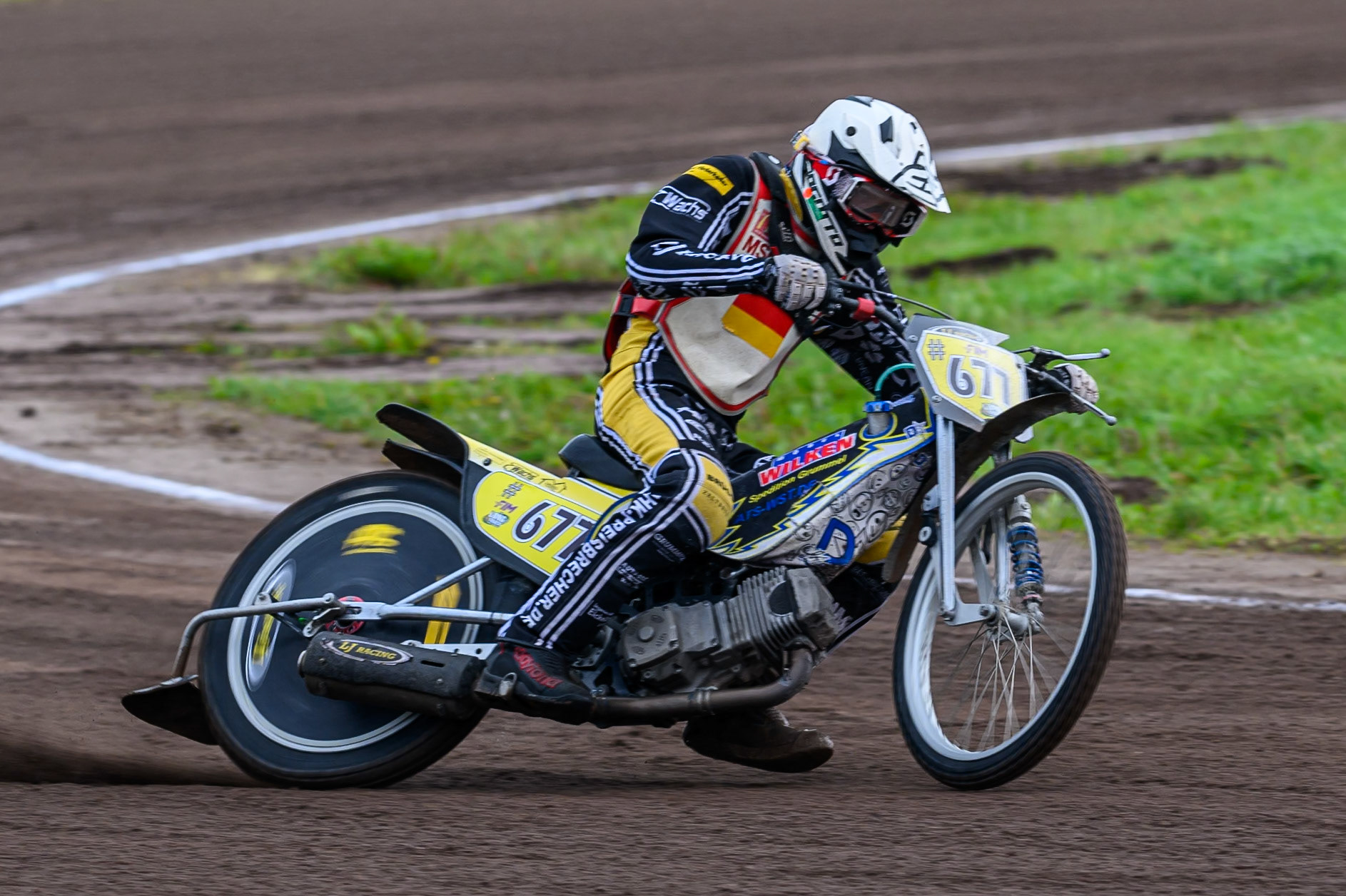 Timo Wachs (677) of Germany practices during the FIM Long Track World Championship Final 4, at the Speed Centre Roden, Netherlands on Sunday 21st September 2025. (Photo: Ian Charles | MI News)