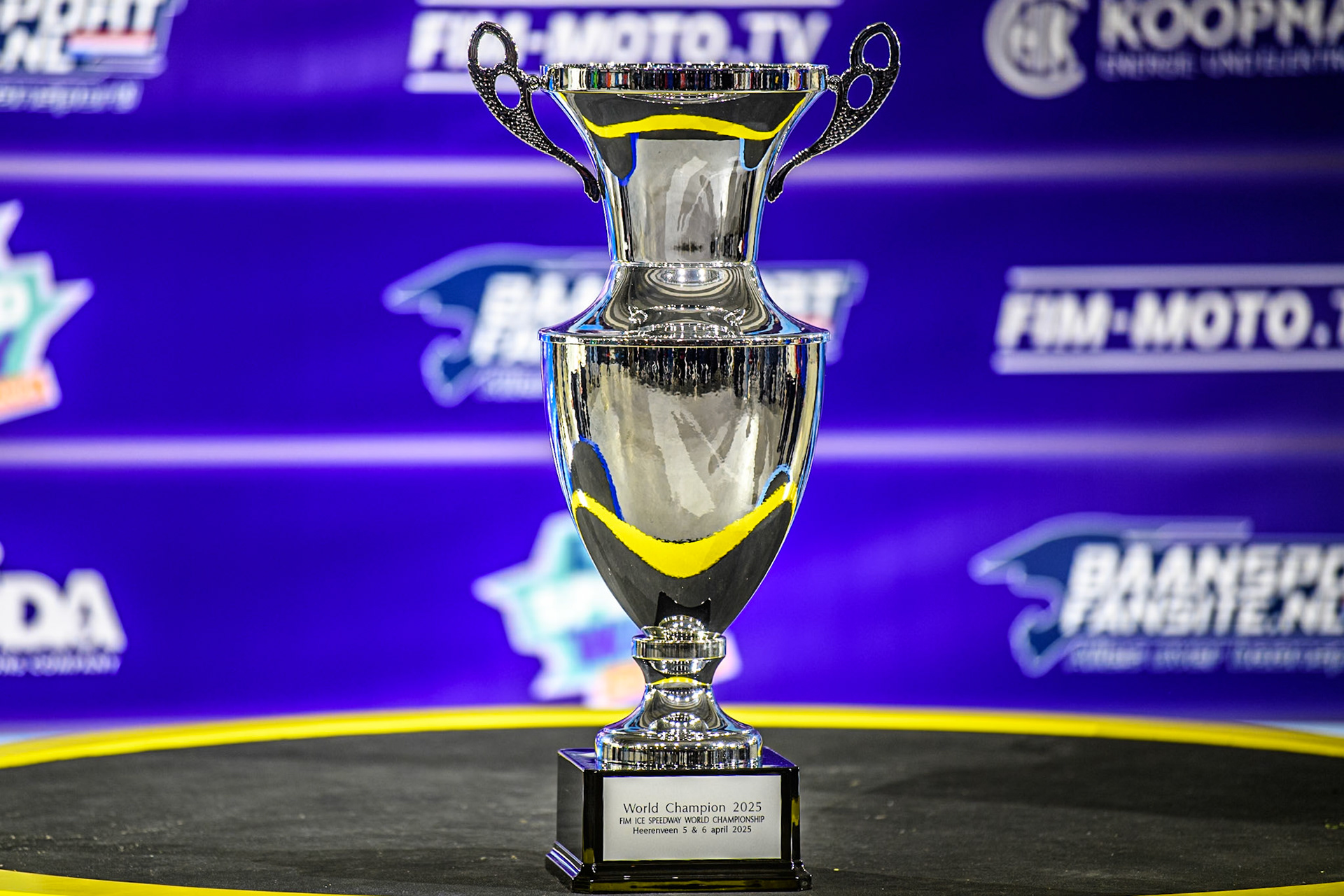 The World Championship Trophy during the FIM Ice Speedway Gladiators World Championship, Final 4 at the Ice Stadium, Thialf, Heerenveen on Sunday 6th April 2025. (Photo: Ian Charles | MI News)
