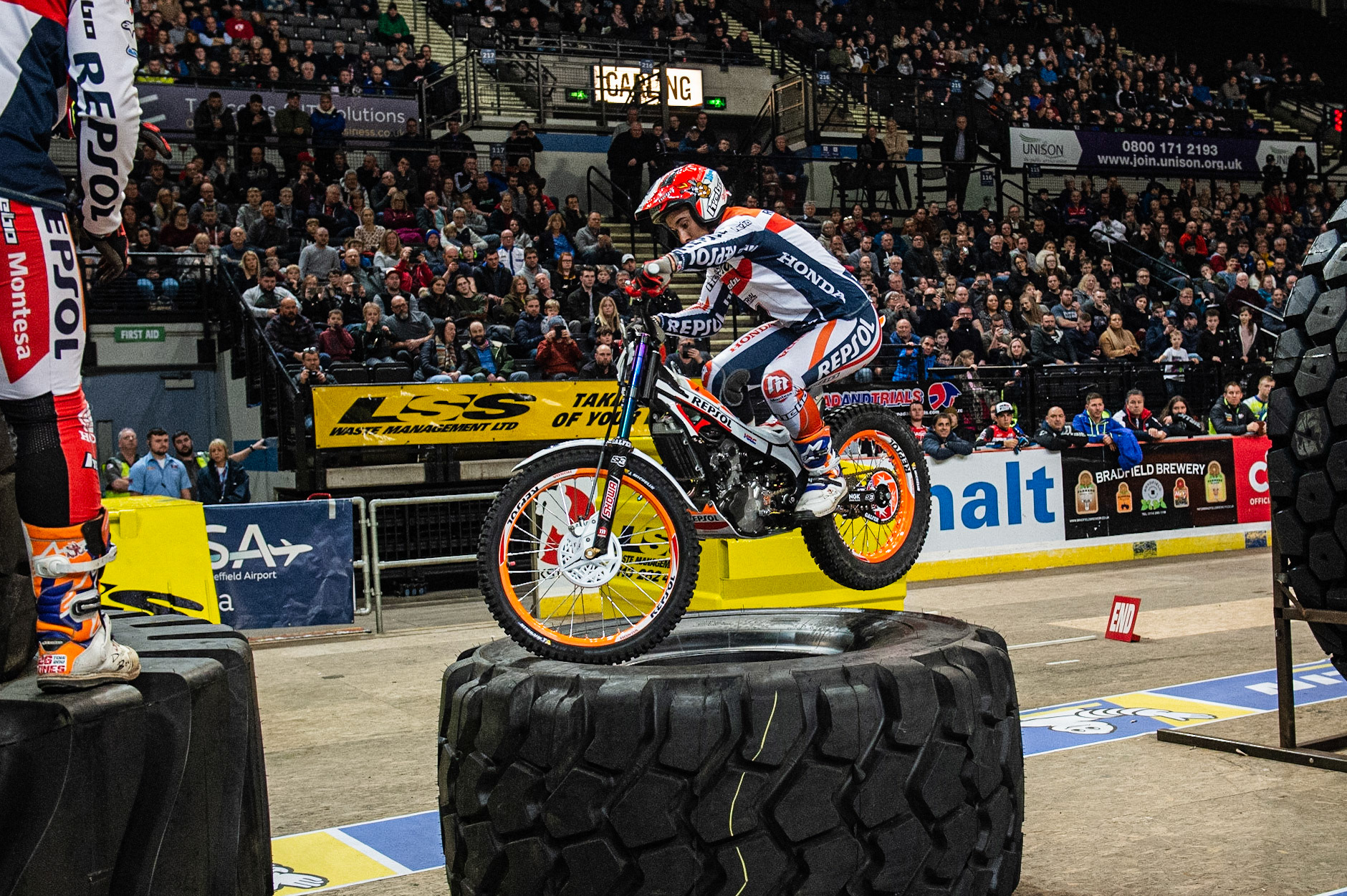 SHEFFIELD, ENGLAND  - DECEMBER 28TH  Tony Bou, Spain (Montessa)   during the 25th Anniversary Sheffield Indoor Trial at the FlyDSA Arena, Sheffield on Saturday 28th December 2019. (Credit: Ian Charles | MI News)
