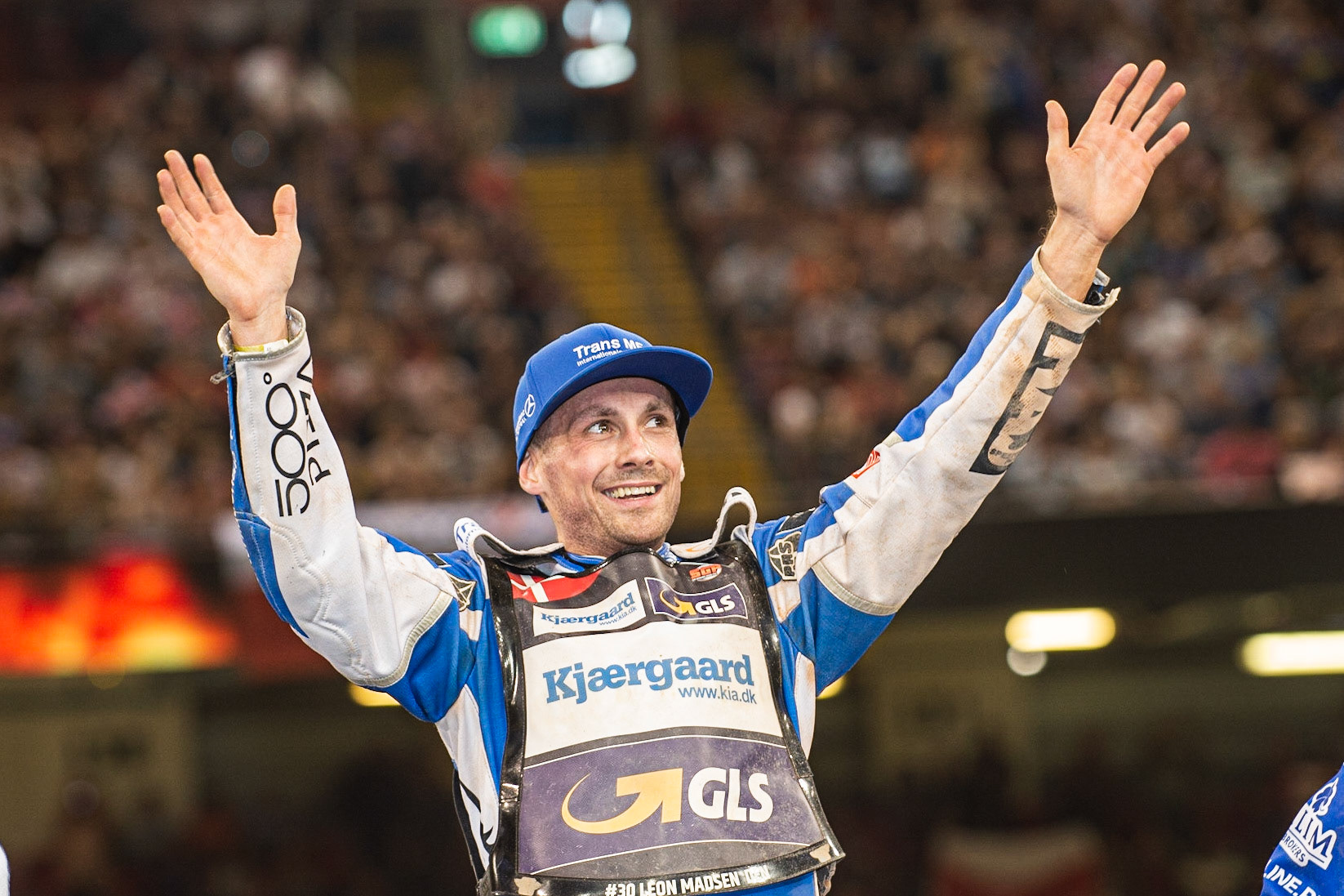 CARDIFF,WALES Leon Madsen celebrates his win during the ADRIAN FLUX BRITISH FIM SPEEDWAY GRAND PRIX at the Principality Stadium, Cardiff on Saturday 21st September 2019. (Credit: Ian Charles | MI News)