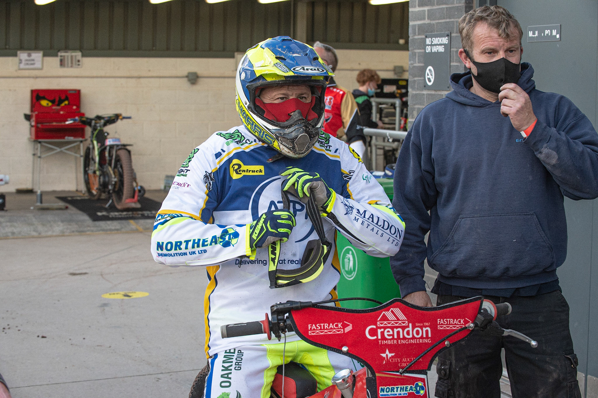 Photo: Ian CharlesChris Harris of the 'ATPI' All Stars waits to go outBelle Vue ‘Bikerite ’Aces v ‘ATPI’ All Stars, Premiership Challenge, National Speedway Stadium, Manchester Thursday  24  September  2020