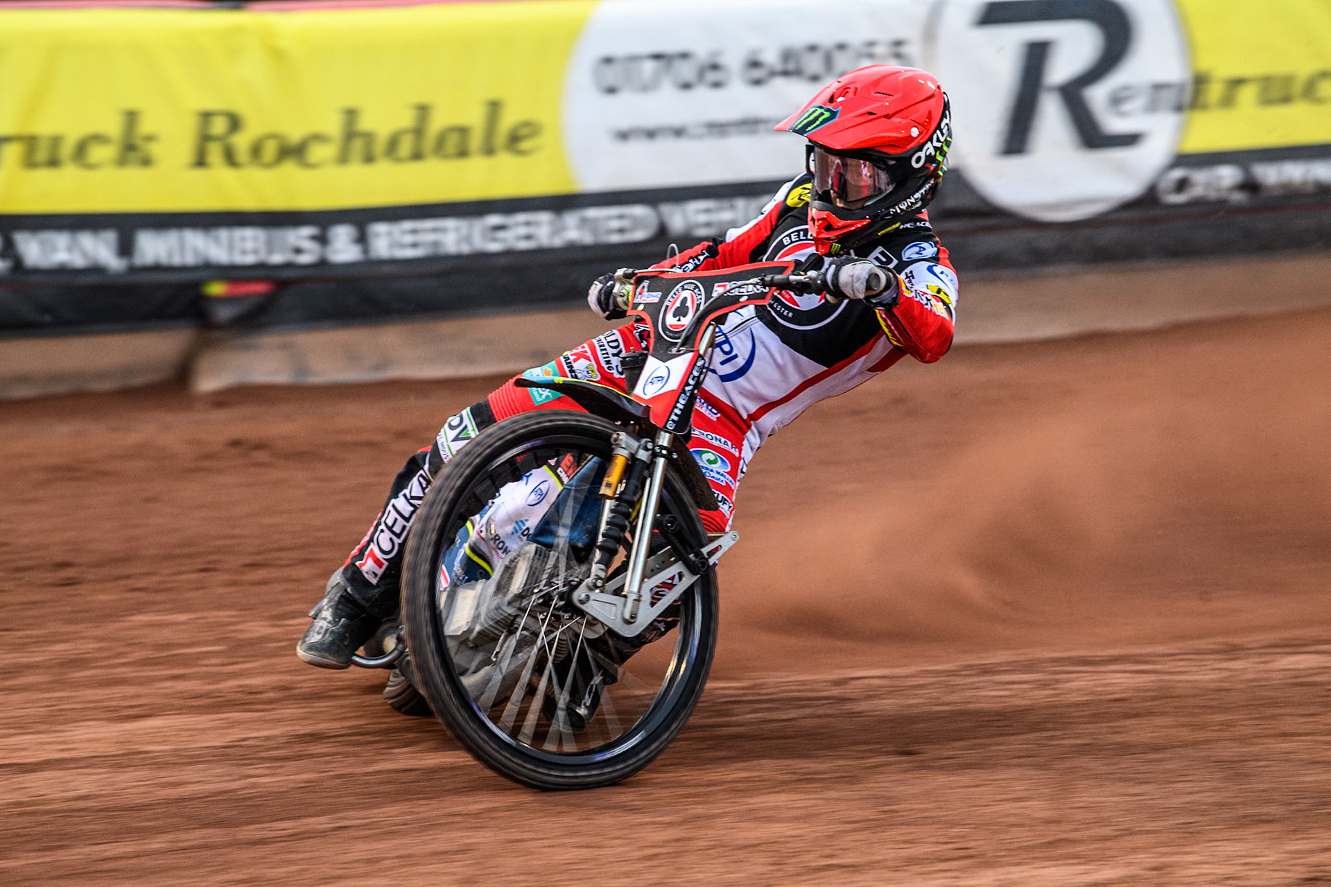 Belle Vue Aces' Jaimon Lidsey in action during the Rowe Motor Oil Premiership match between Belle Vue Aces and Leicester Lions at the National Speedway Stadium, Manchester on Monday 24th June 2024. (Photo: Ian Charles | MI News)
