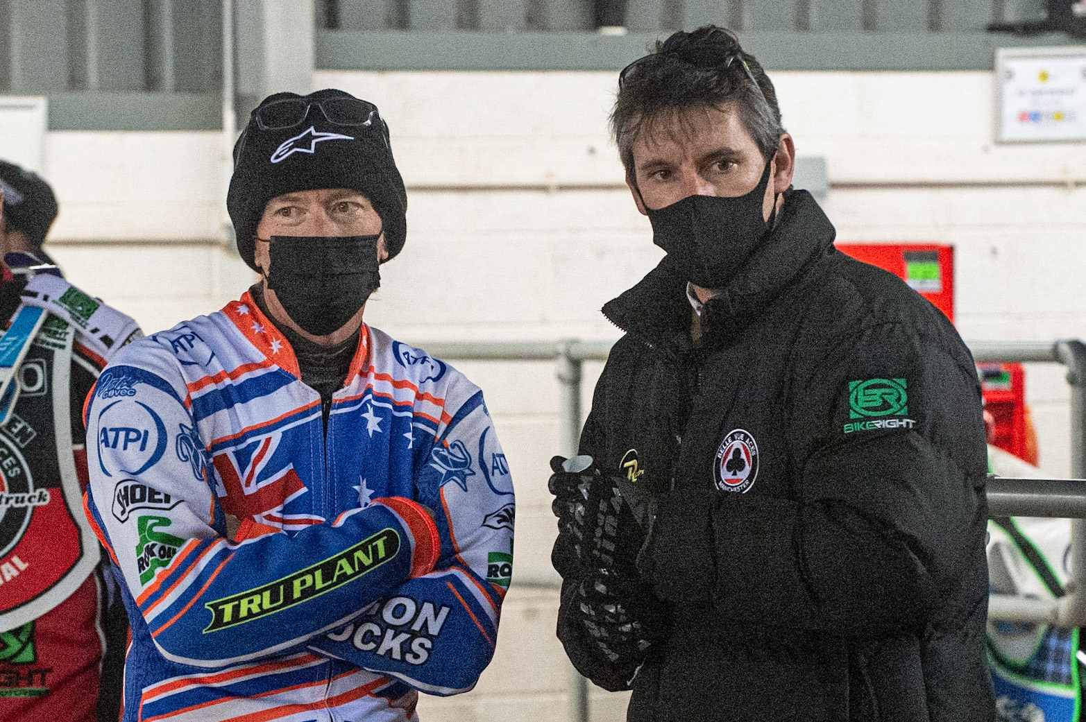 Photo: Ian CharlesJason Crump (left) with Belle Vue Director Of Speedway, Mark LemonPeter Craven Memorial Trophy, National Speedway Stadium, Manchester Thursday  22  October  2020