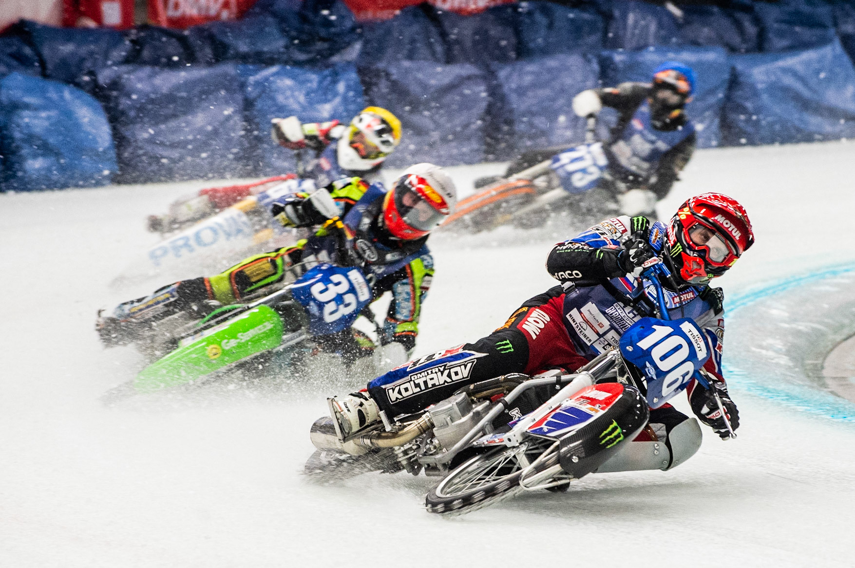 Photo: Ian Charles

Dmitri Koltakov (106) leads Johann Weber (33) Charly Ebner (665) (Yellow) and Jimmy Tuinstra (273)

FIM Ice Speedway Gladiators World Championship, Event 4.1, Max-Aicher-Arena, Inzell, Germany, Saturday 16 March 2019