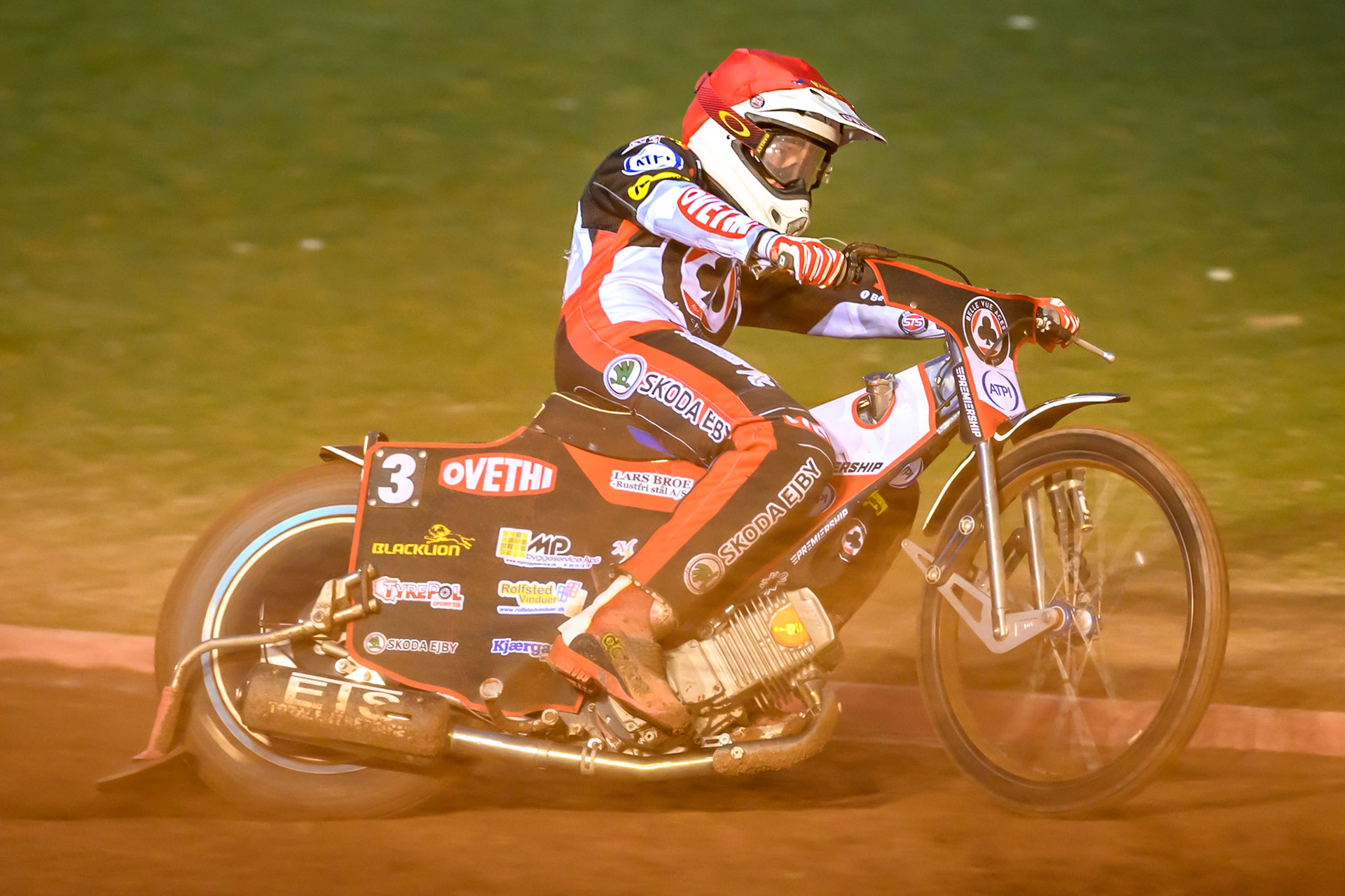 Peter Kildemand of Belle Vue Aces in action during the Rowe Motor Oil Premiership match between Belle Vue Aces and Sheffield Tigers at the National Speedway Stadium, Manchester on Monday 14th September 2026. (Photo: Ian Charles | MI News)