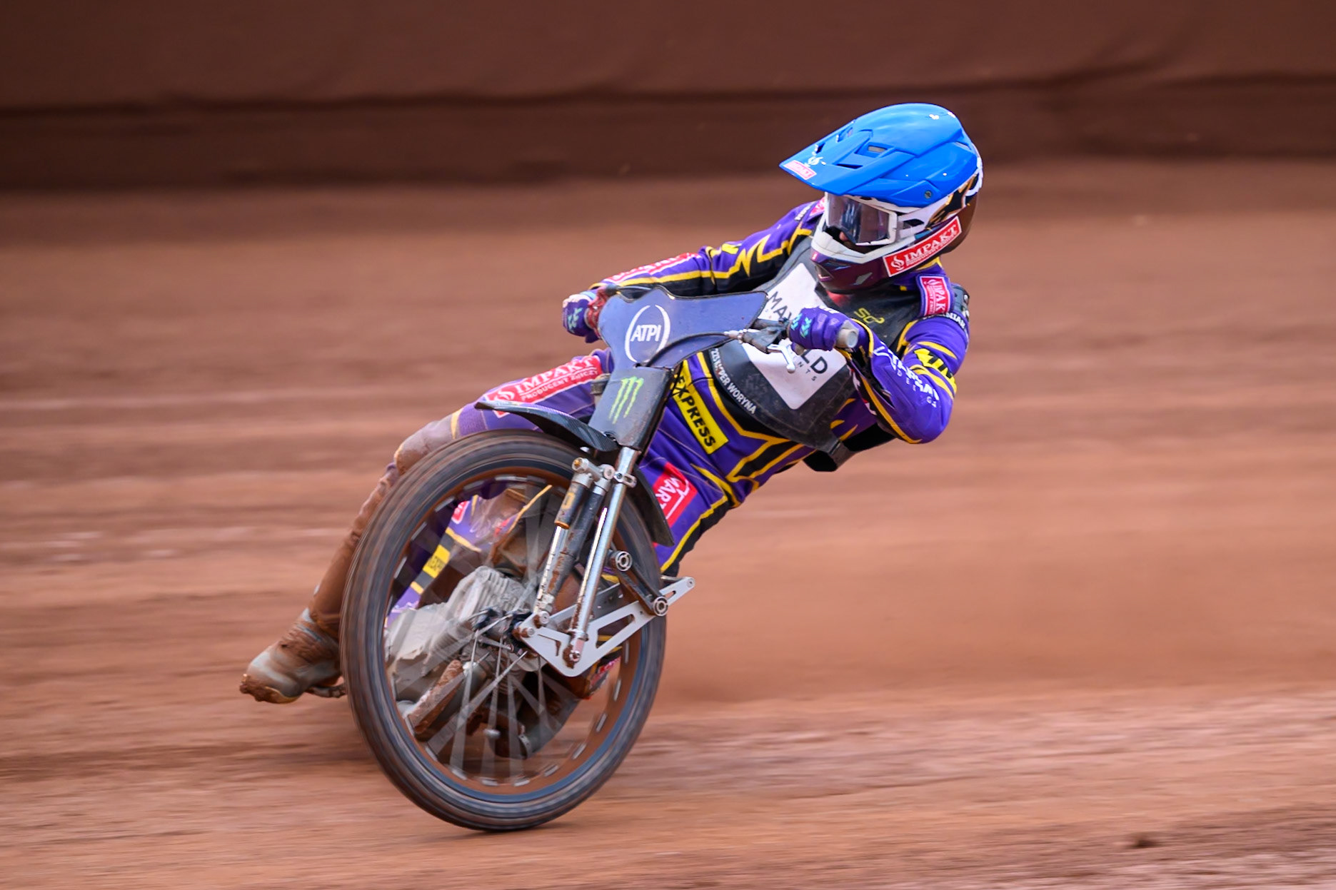 Kacper Woryna (223) of Poland in action during the ATPI  FIM Speedway GP of Manchester at the National Speedway Stadium, Manchester on Saturday 6th June 2026. (Photo: Ian Charles | MI News)