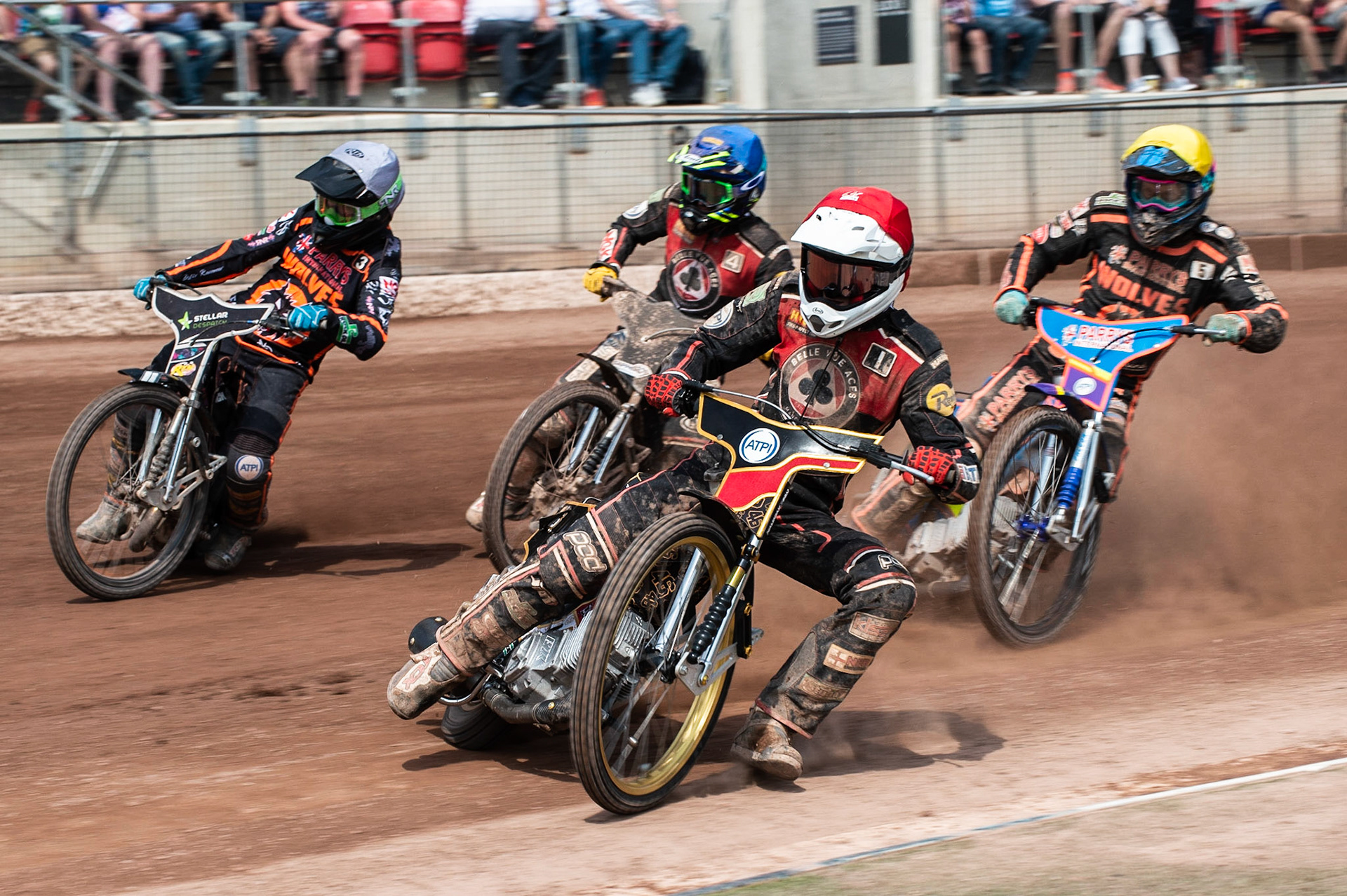 Photo by Ian Charles:

Max Fricke (Red) leads Scott Nicholls (White), Ricky Wells  (Blue) and Rory Schlein  (Yellow)

Belle Vue Aces v Wolverhampton Wolves, National Speedway Stadium, Manchester, Monday, 22, April, 2019
