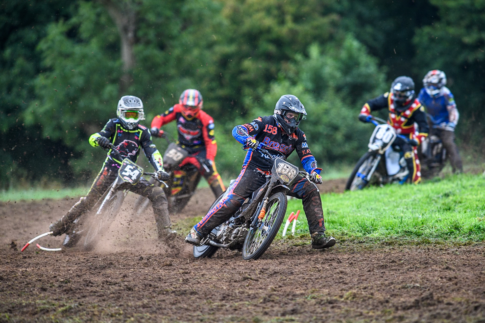 Wayne Broadhurst (158) leading Ian Clark (54) and Adam Hawker (50) in the GT140 Support Class during the ACU British Upright Championships at Woodhouse Lance, Gawsworth, Cheshire on Sunday 8th September 2024. (Photo: Ian Charles | MI News)