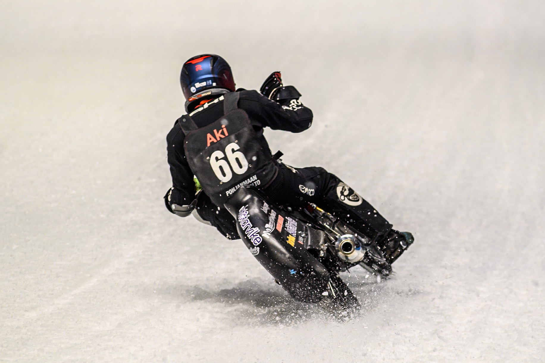 Aki Ala-Riihimäki (66) of Finland in action during practice for  the Ice Speedway Gladiators World Championship Finals 1 &amp; 2 at Max-Aicher-Arena, Inzell on Friday 14th March 2025. (Photo: Ian Charles | MI News)
