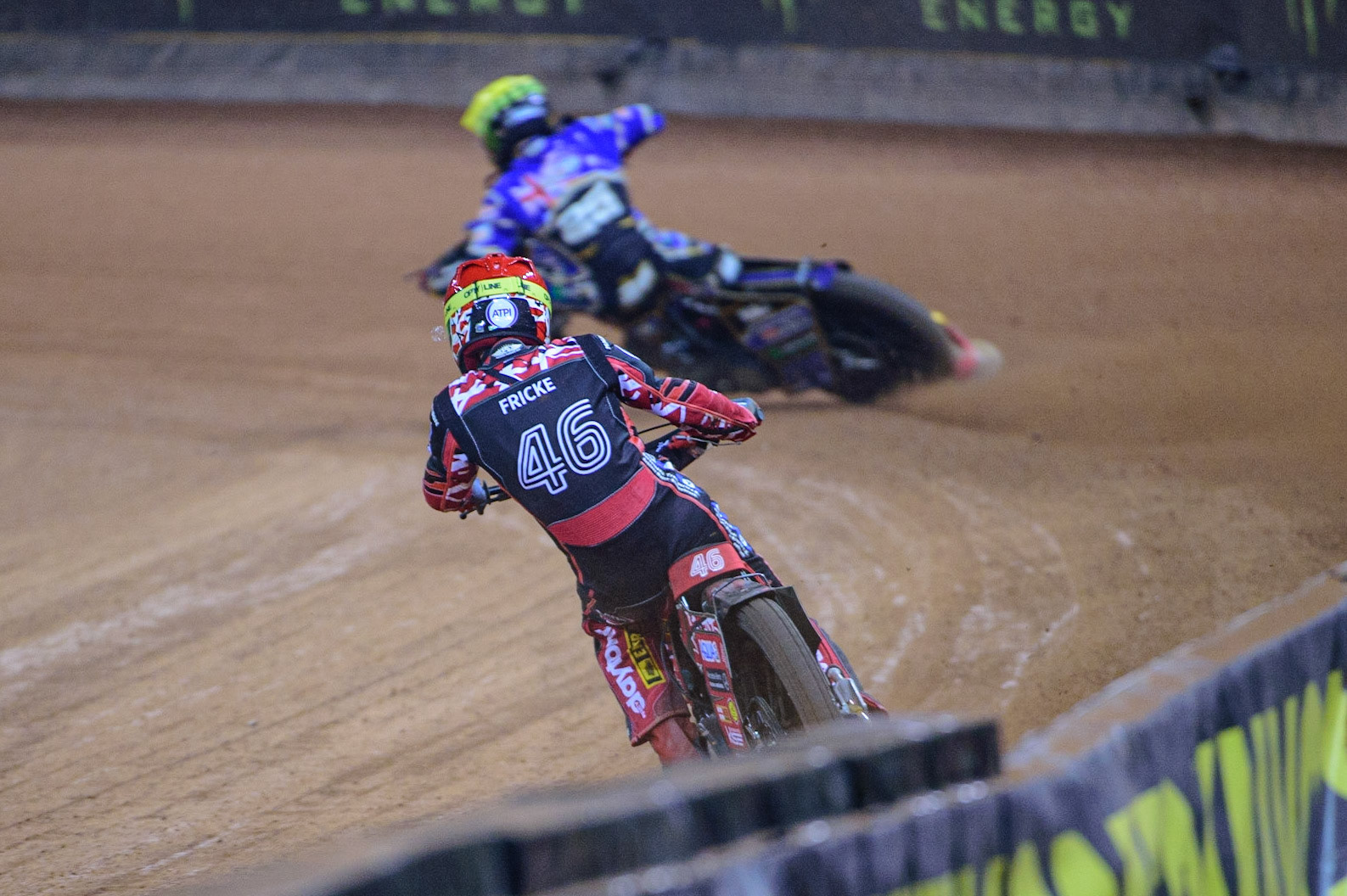Max Fricke (46) (Red) chases Jack Holder (25) (Yellow) during the FIM  Speedway Grand Prix of Great Britain at the Principality Stadium, Cardiff on Saturday 13th August 2022. (Credit: Ian Charles | MI News