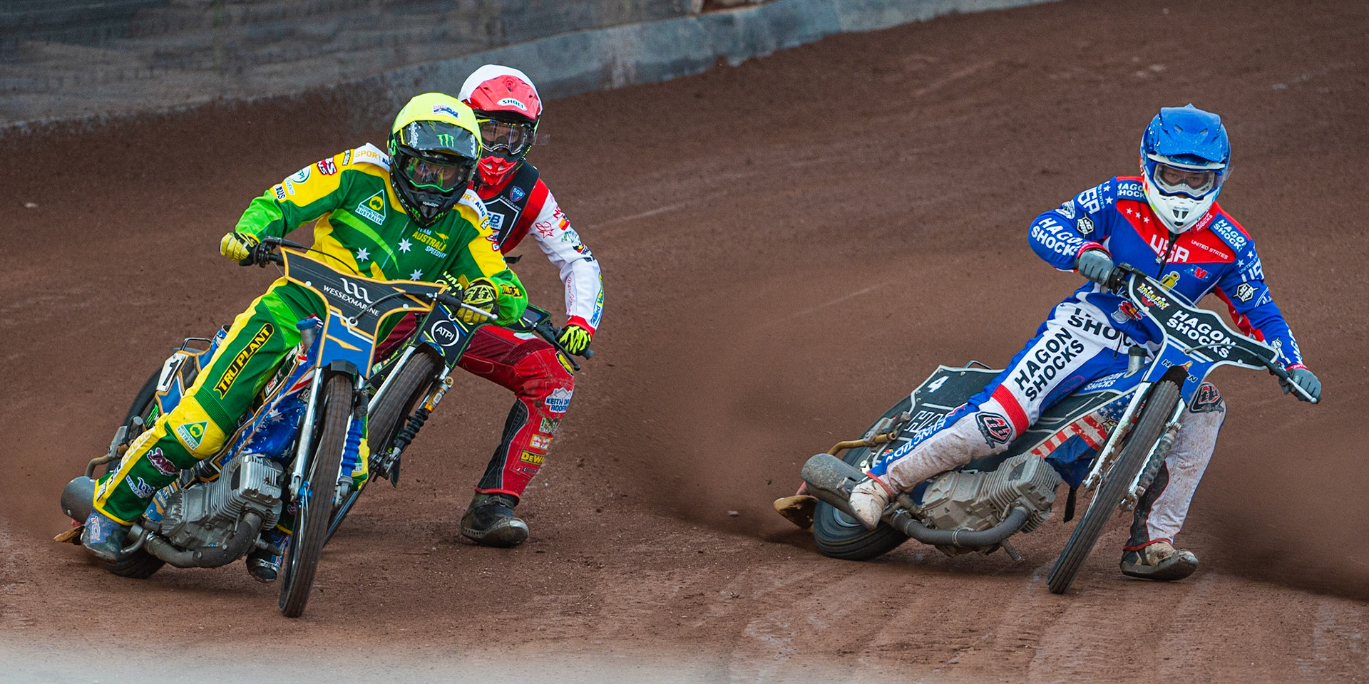 Photo by Ian Charles:

Chris Holder (Yellow) outside Broc Nichol (Blue) with reserve Kyle Bickley (White) behind

FIM Speedway Grand Prix World Championship - Qualifying Round 1, Peugeot Ashfield Stadium, Glasgow, 8 June 2019