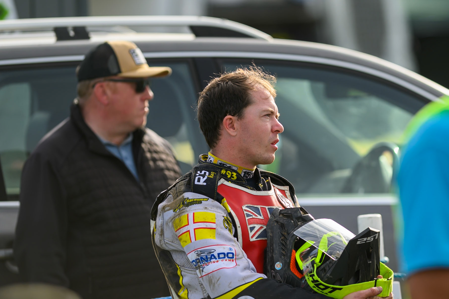 British Masters (Solos): James Shanes (93)  watches the racing during the British Masters Grasstrack Championship at Lower Marsh Farm, Much Hoole, Preston in Lancashire, England on Sunday 13th September 2026. (Photo: Ian Charles | MI News)