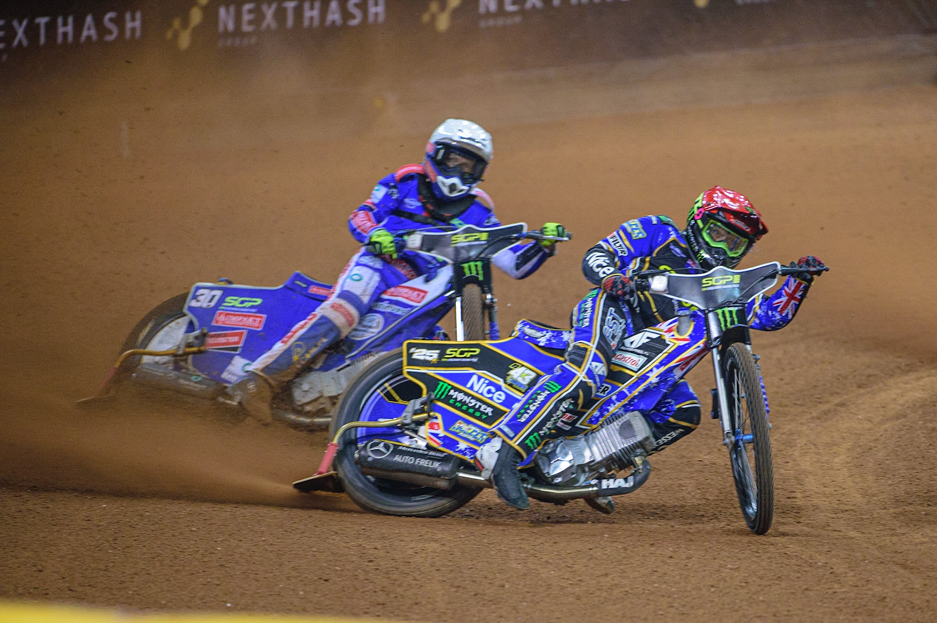 Jack Holder (25) (Red) leads Leon Madsen (30) (White) during the FIM  Speedway Grand Prix of Great Britain at the Principality Stadium, Cardiff on Saturday 13th August 2022. (Credit: Ian Charles | MI News