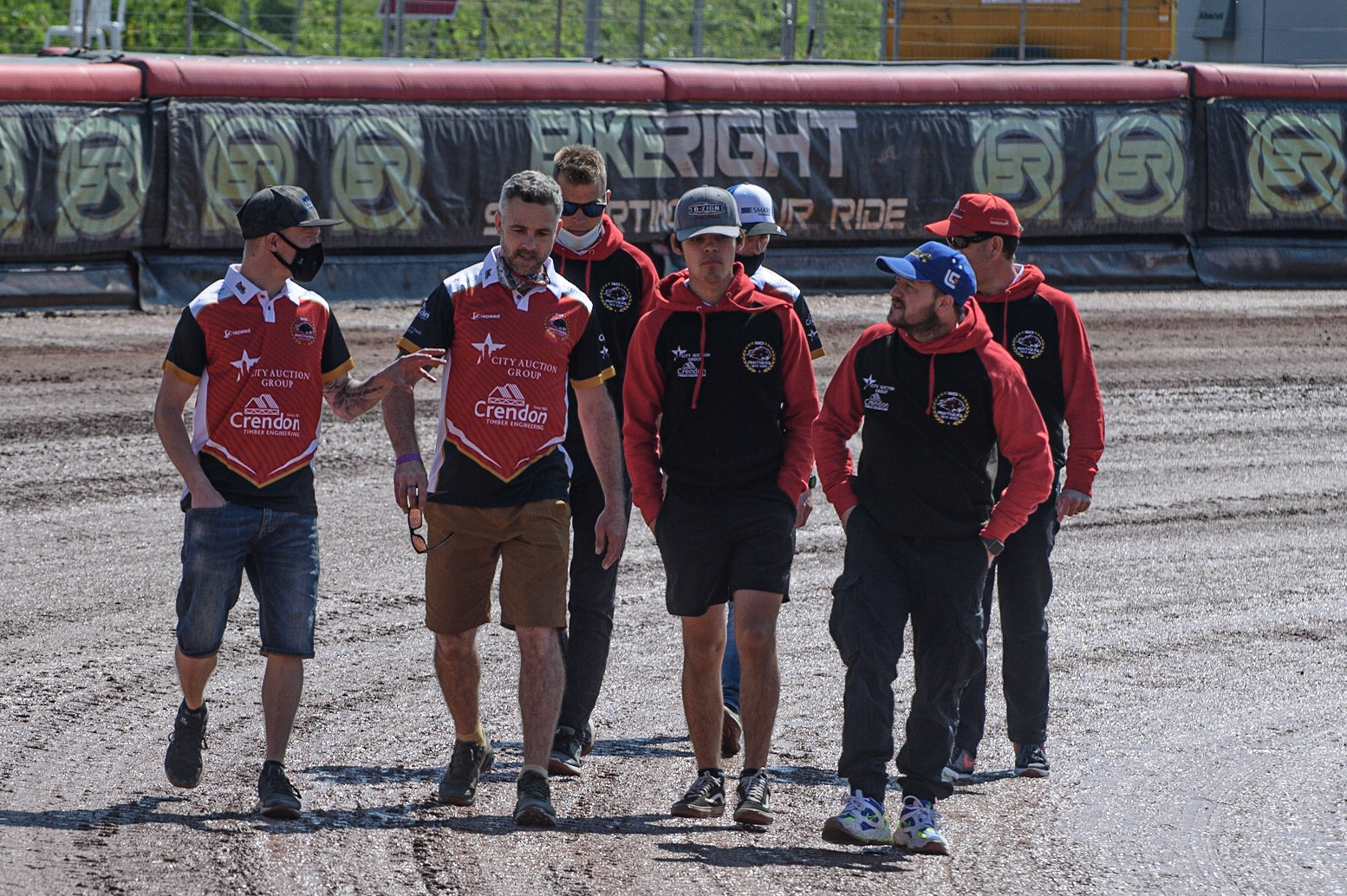 MANCHESTER, UK. MAY 31ST  The Peterborough Crendon Panthers on their pre meeting track walk during the SGB Premiership match between Belle Vue Aces and Peterborough at the National Speedway Stadium, Manchester on Monday 31st May 2021. (Credit: Ian Charles | MI News)