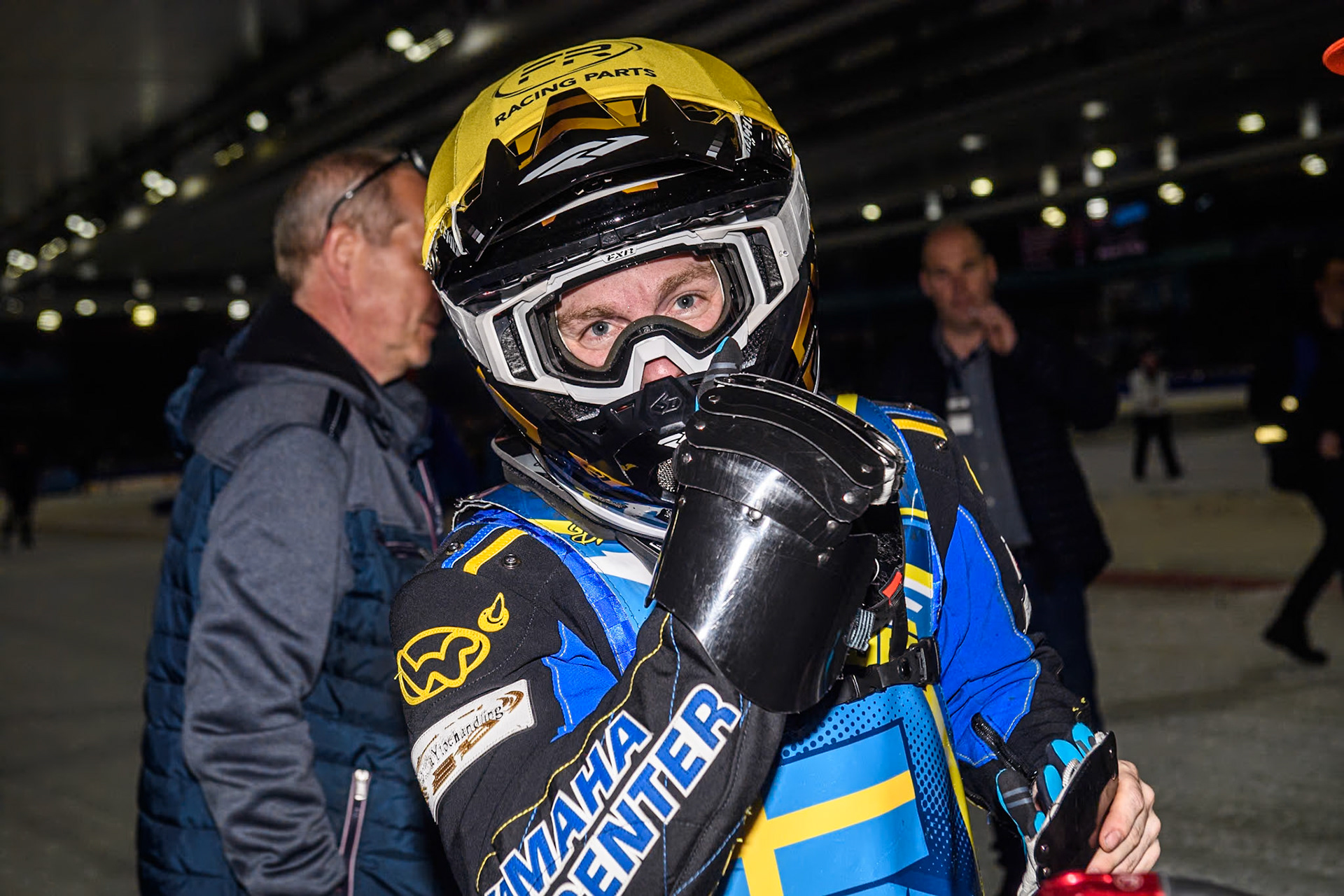 Sweden's Martin Haarahiltunen (199)  celebrates his win during the FIM Ice Speedway Gladiators World Championship Final 3 at Ice Rink Thialf, Heerenveen on Saturday 6th April 2024. (Photo: Ian Charles | MI News)