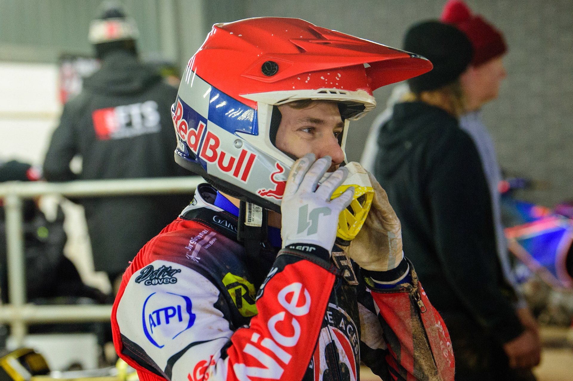 Robert Lambert  adjusts his helmet prior to racing during the SGB Premiership Grand Final 1st leg between Belle Vue Aces and Sheffield Tigers at the National Speedway Stadium, Manchester on Monday 10th October 2022. (Credit: Ian Charles | MI News)