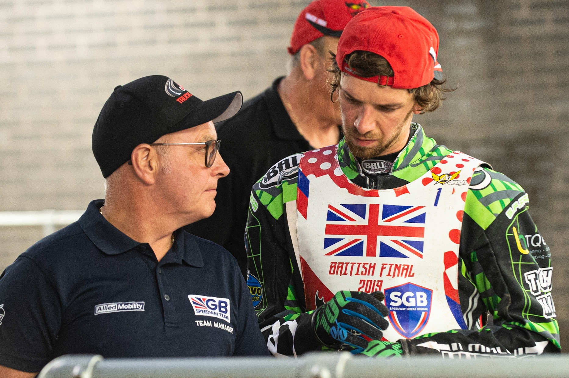 Photo: Ian Charles

\Team GB Manager Alun Rossiter (left) with Charles Wright

Sports Insure British Final,  Belle Vue National Speedway Stadium, Manchester Monday 29  July  2019