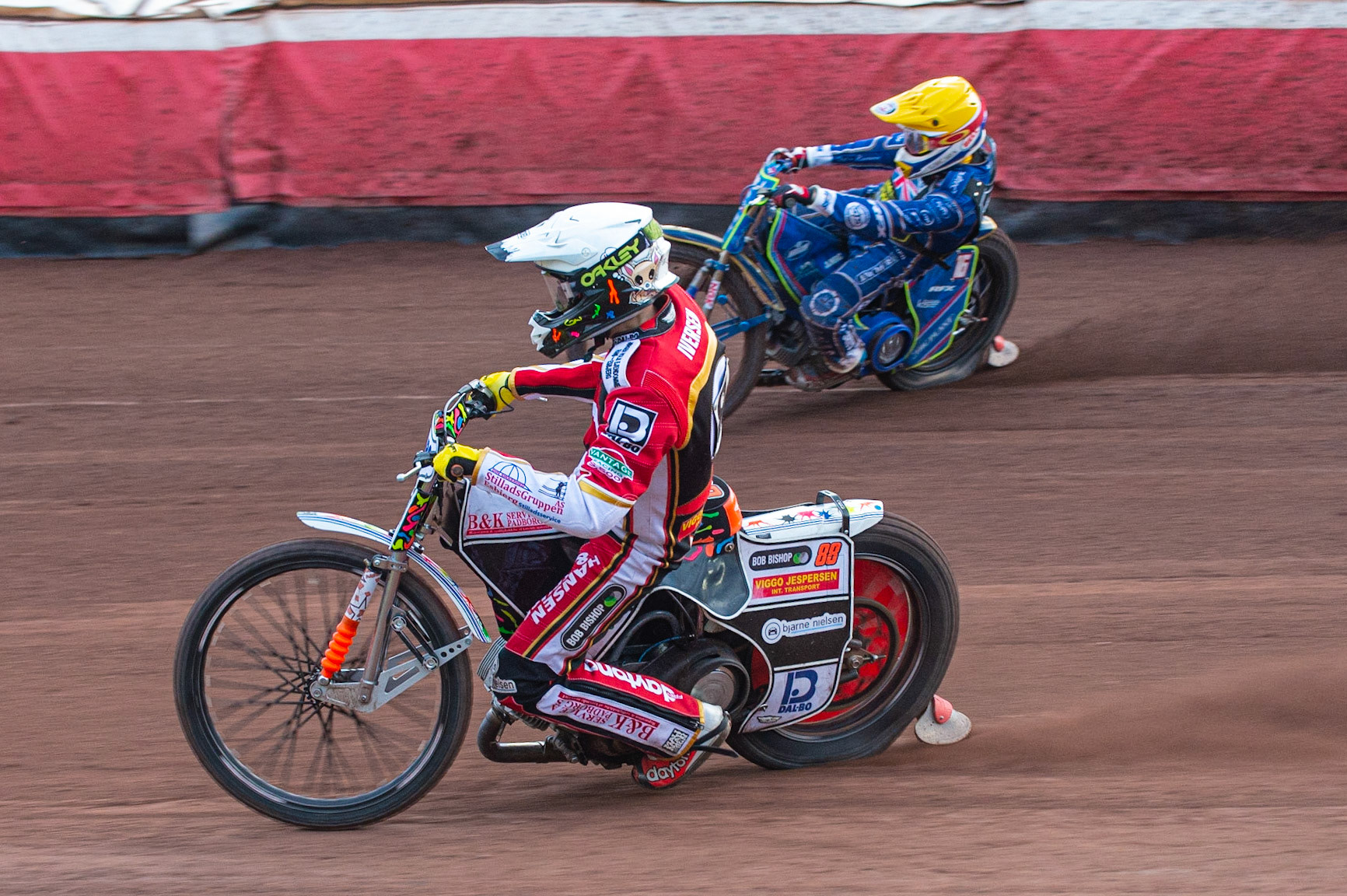 Photo by Ian Charles:

Niels-Kristian Iversen (White) inside Robert Lambert (Yellow)

FIM Speedway Grand Prix World Championship - Qualifying Round 1, Peugeot Ashfield Stadium, Glasgow, 8 June 2019