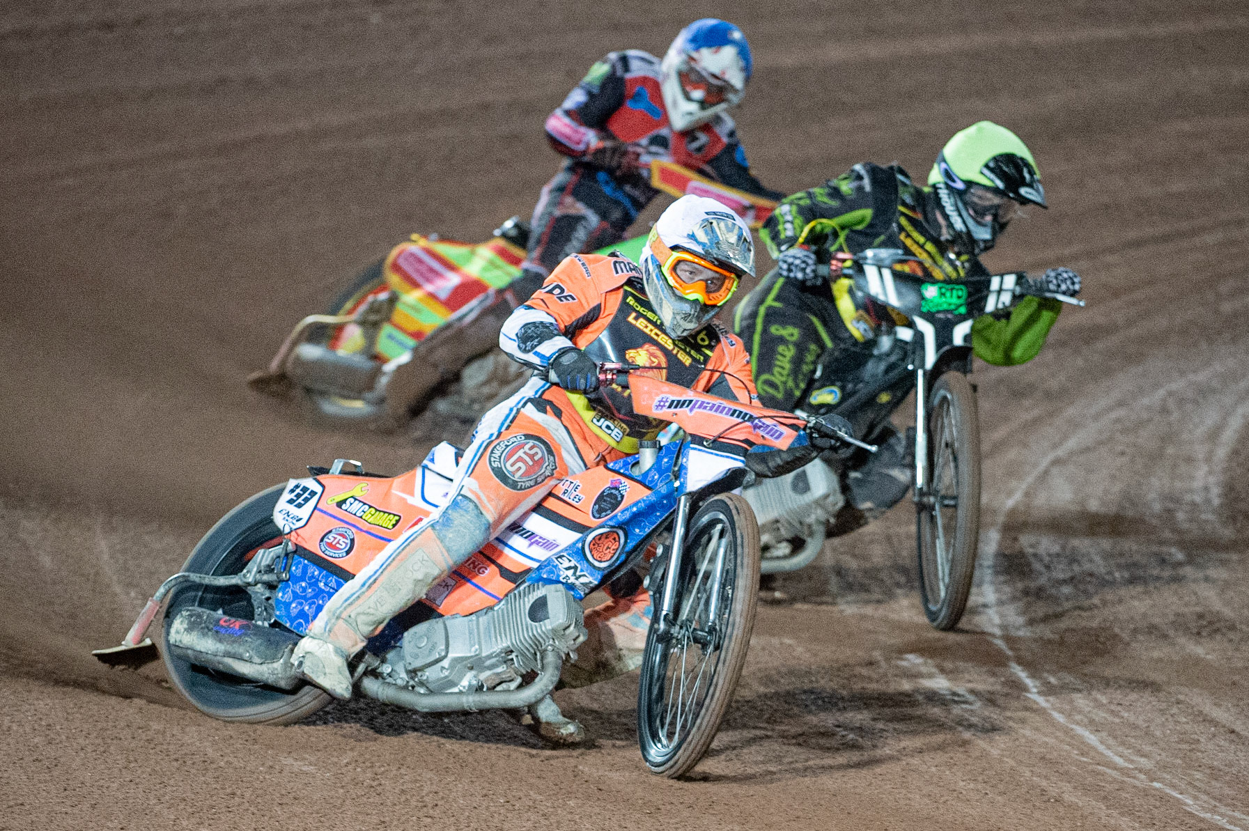 Photo: Ian Charles

Leicester Cubs  Josh Embleton  (White) leads Ryan Terry-Daley  (Yellow) and Ben Woodhull  (Blue)

Belle Vue Colts v Leicester Lion Cubs, SGB National League KO Cup Final (2nd Leg), Belle Vue National Speedway Stadium, Manchester, Tuesday 29  October  2019