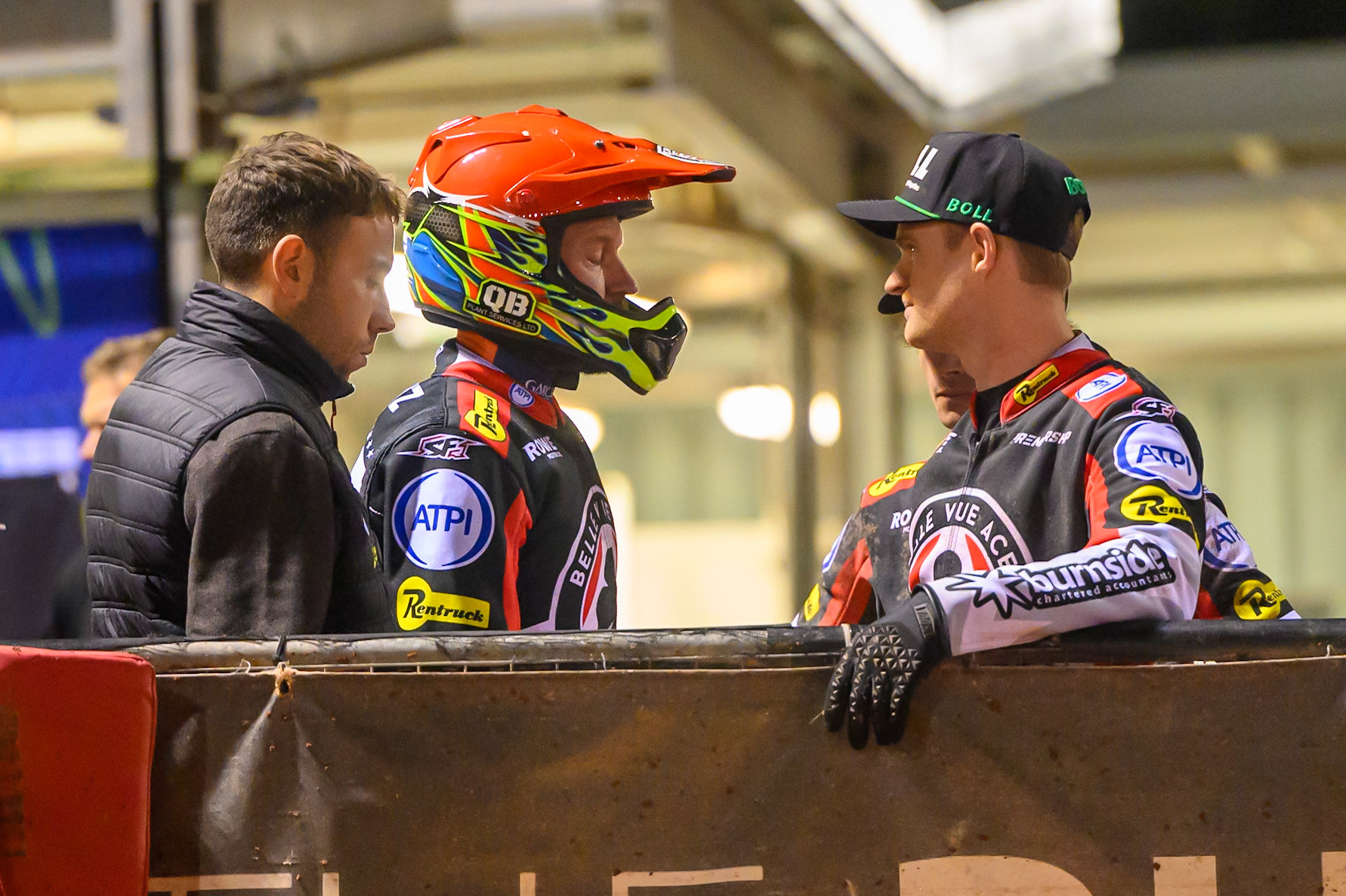 (L to R) Peter Kildemand of Belle Vue aces, Nicolai Klindt, Guest Rider for Belle Vue Aces  and Brady Kurtz of Belle Vue Aces  during the Rowe Motor Oil Premiership Grand Final 2nd Leg between Belle Vue Aces and Sheffield Tigers at the National Speedway Stadium, Manchester on Friday 16th October 2026. (Photo: Ian Charles | MI News)