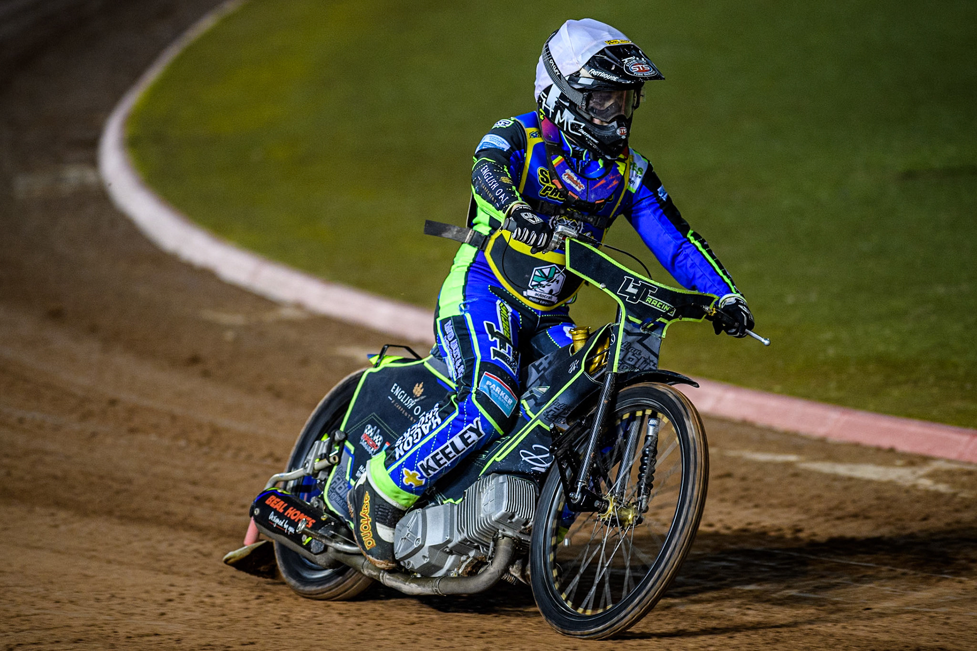 Sheffield Cubs' Nathan Ablitt on the parade lap  during the WSRA National Development League match between Belle Vue Colts and Sheffield Tiger Cubs at the National Speedway Stadium, Manchester on Monday 7th October 2024. (Photo: Ian Charles | MI News)