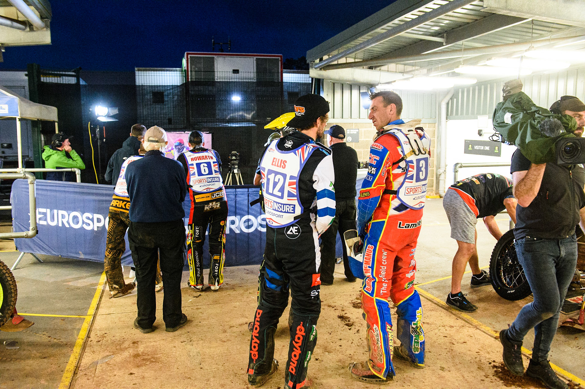 MANCHESTER, UK. AUGUST 16TH   The riders watching around the Eurosport ’Studio’ during the Sports Insure British Speedway Finals at the National Speedway Stadium, Manchester on Monday 16th August 2021. (Credit: Ian Charles | MI News)