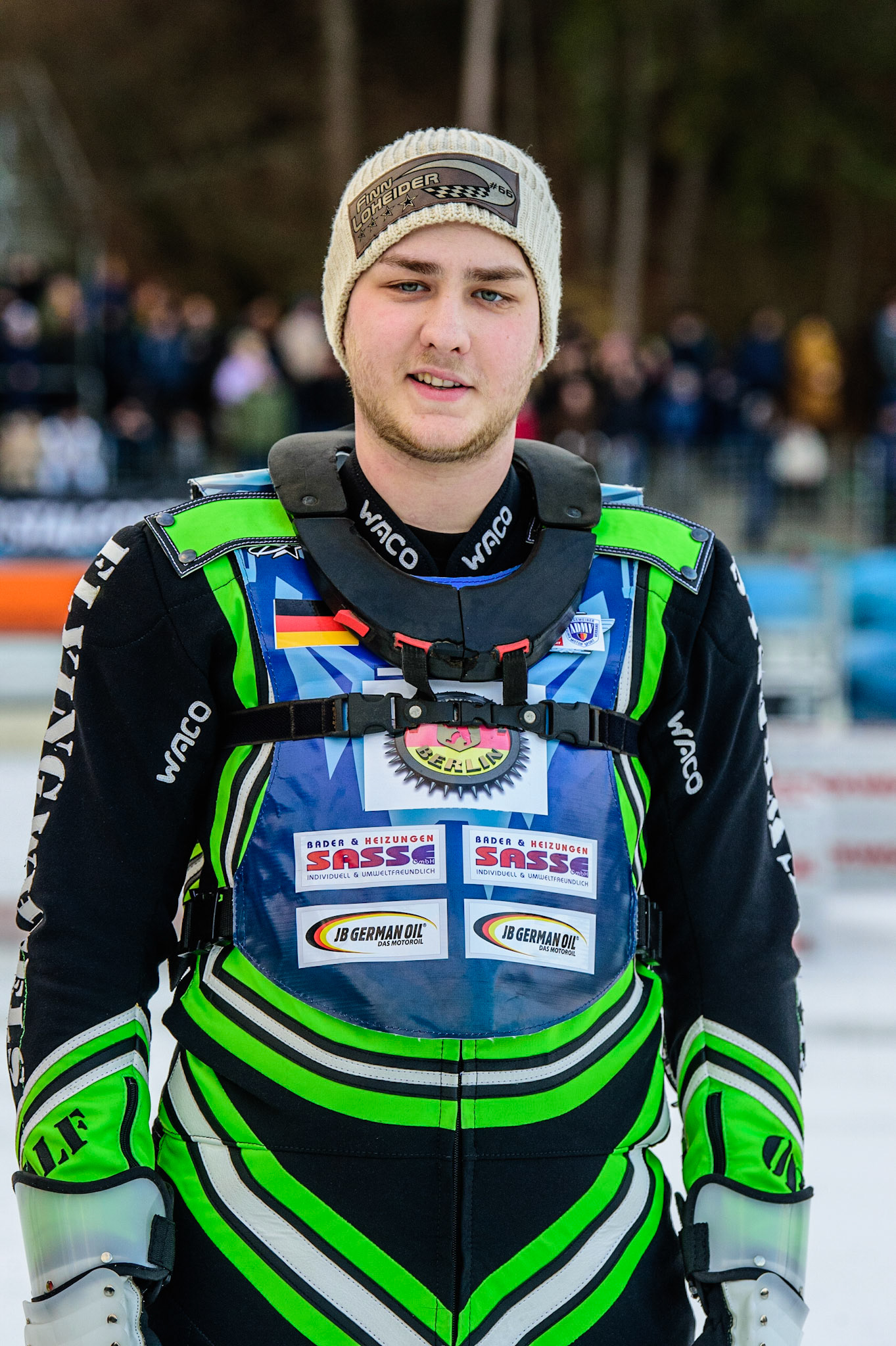 Finn Loheider during the German Individual Ice Speedway Championship at Horst-Dohm-Eisstadion, Berlin on Friday 3rd March 2023. (Photo: Ian Charles | MI News)