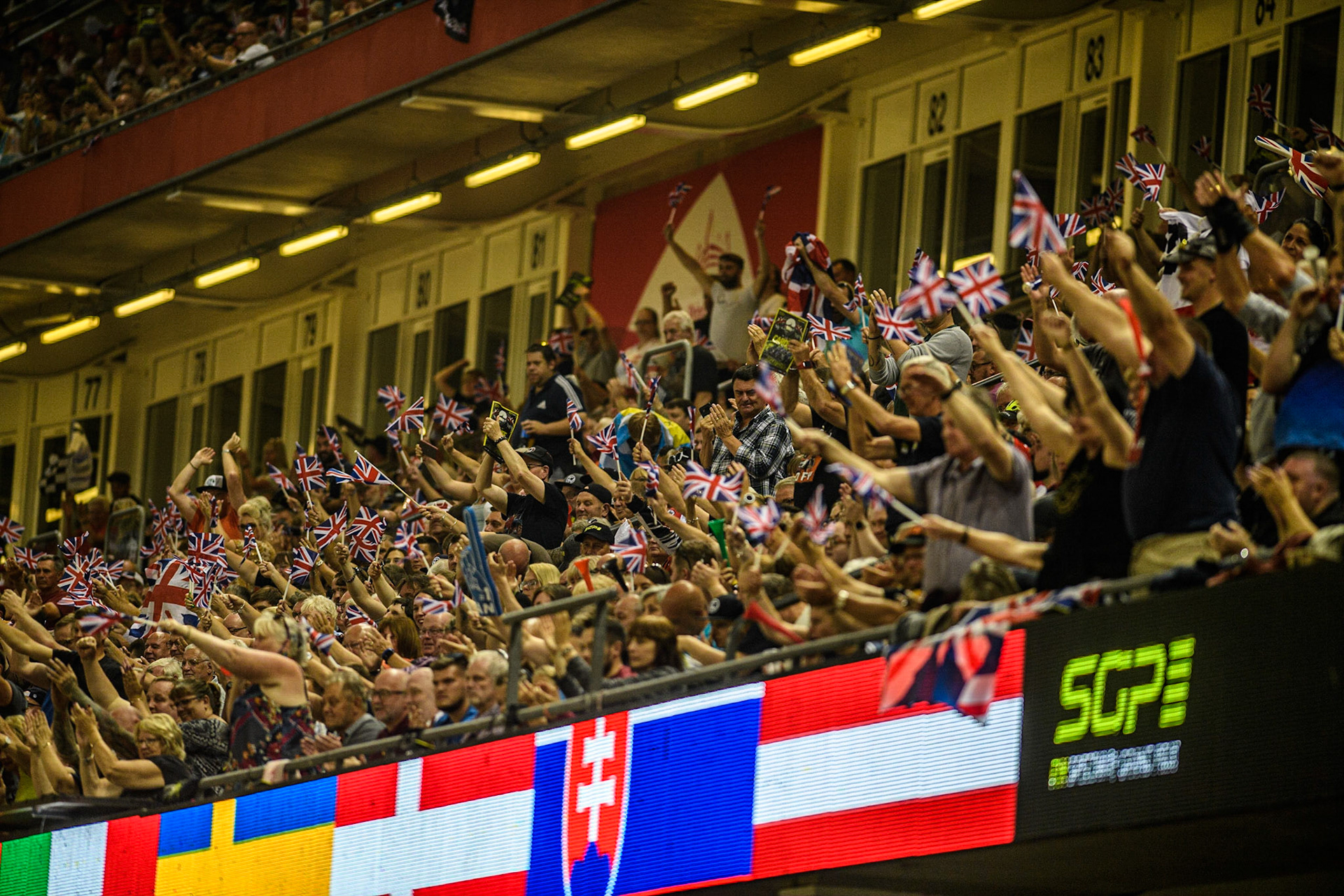 Fans applaud Robert Lamberts win during the FIM Speedway Grand Prix of Great Britain at the Principality Stadium, Cardiff on Saturday 2nd September 2023. (Photo: Ian Charles | MI News)