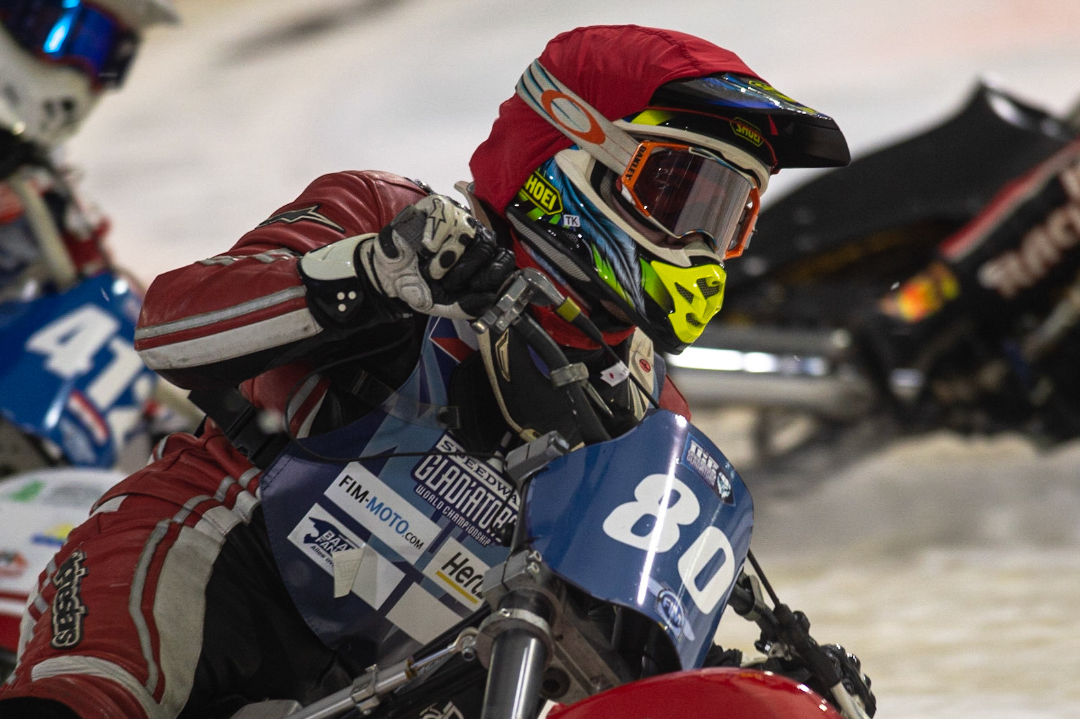 HEERENVEEN, NL. Jiri Wildt (80) in action during the FIM Ice Speedway Gladiators World Championship Final 3 at Ice Rink Thialf, Heerenveen on Saturday  2 April 2022. (Credit: Ian Charles | MI News)
