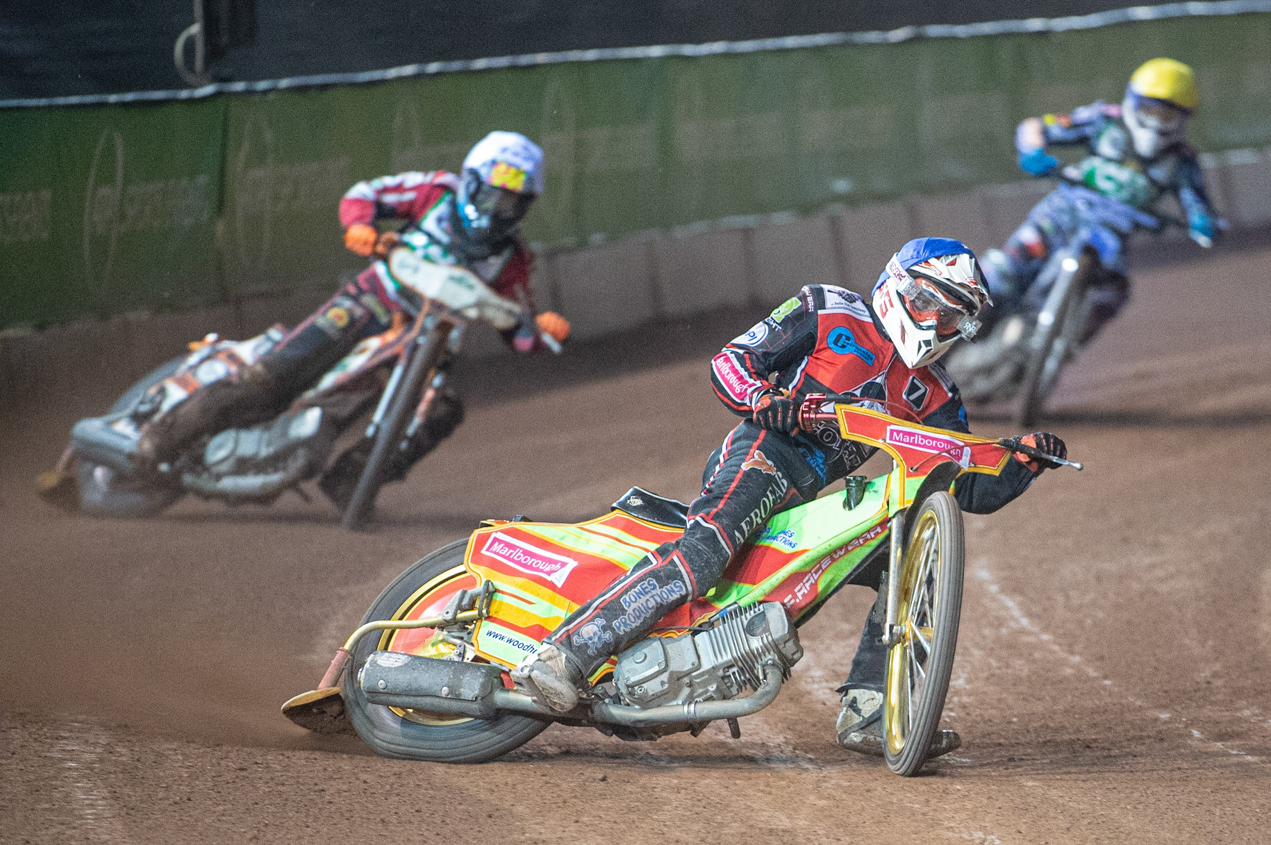 Photo: Ian Charles

Ben Woodhull  (Blue) leads Jack Smith  (White) and Harry McGurk  (Yellow)

Belle Vue Colts v Cradley Heathens, SGB National League KO Cup Semi Final 2nd Leg, Belle Vue National Speedway Stadium, Manchester, Wednesday 18  September  2019