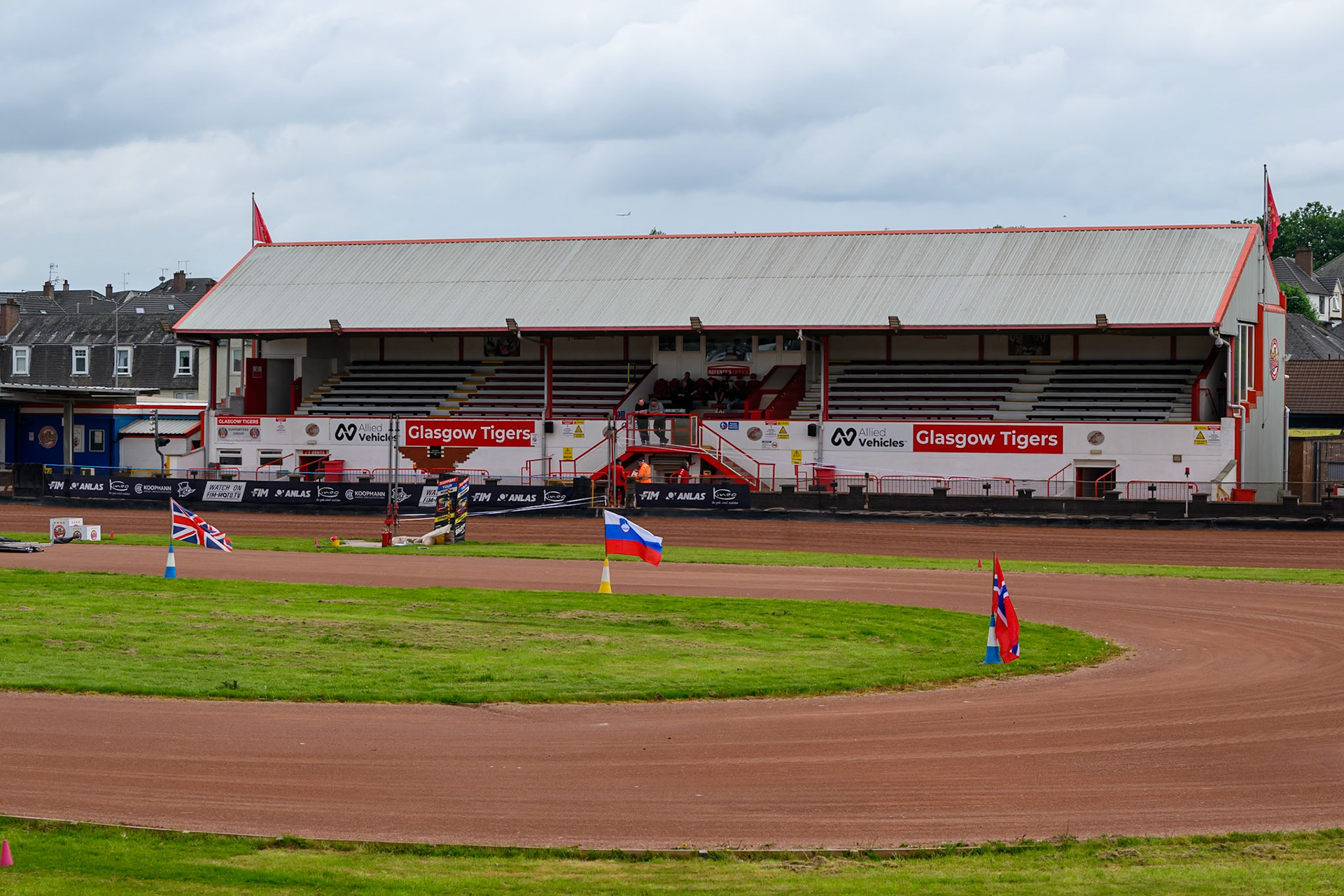 The Main Stand at Glasgow Speedway during the Speedway GP Qualifying Round 3 at Allied Ashfield Stadium, Glasgow on Saturday 30th May 2026. (Photo: Ian Charles | MI News)