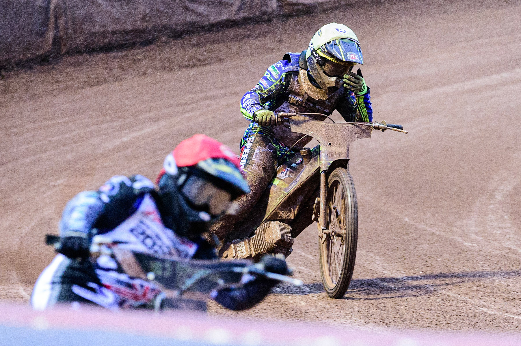 As the rain gets heavier, Paul Starke tips his goggles in order to see during the Sports Insure British Speedway Championship Final at the National Speedway Stadium, Bellevue, Manchester, England on Monday 1st August 2022. (Photo by: Ian Charles | MI News)