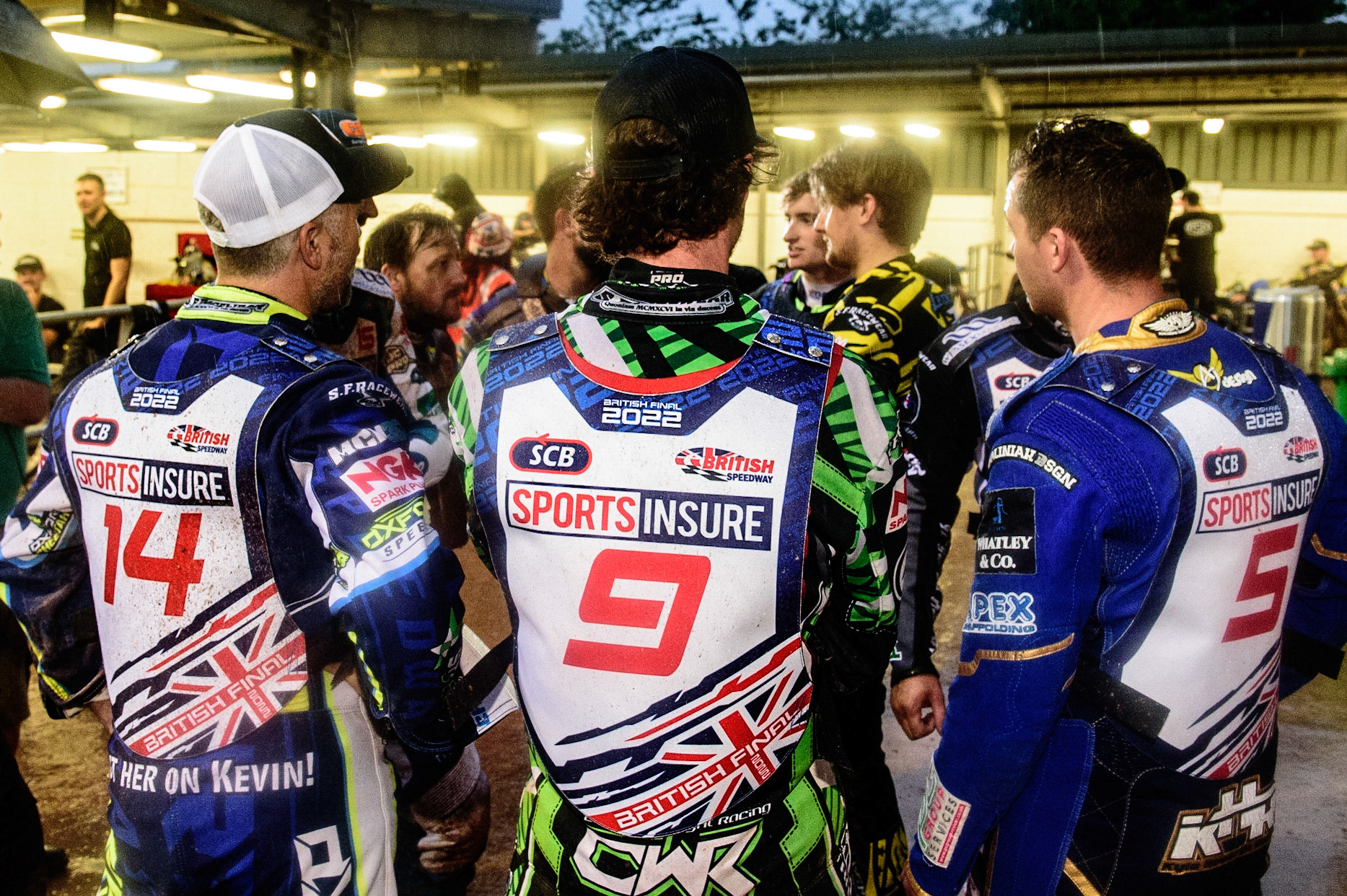 Riders in the pits discuss the situation during the Sports Insure British Speedway Championship Final at the National Speedway Stadium, Bellevue, Manchester, England on Monday 1st August 2022. (Photo by: Ian Charles | MI News)