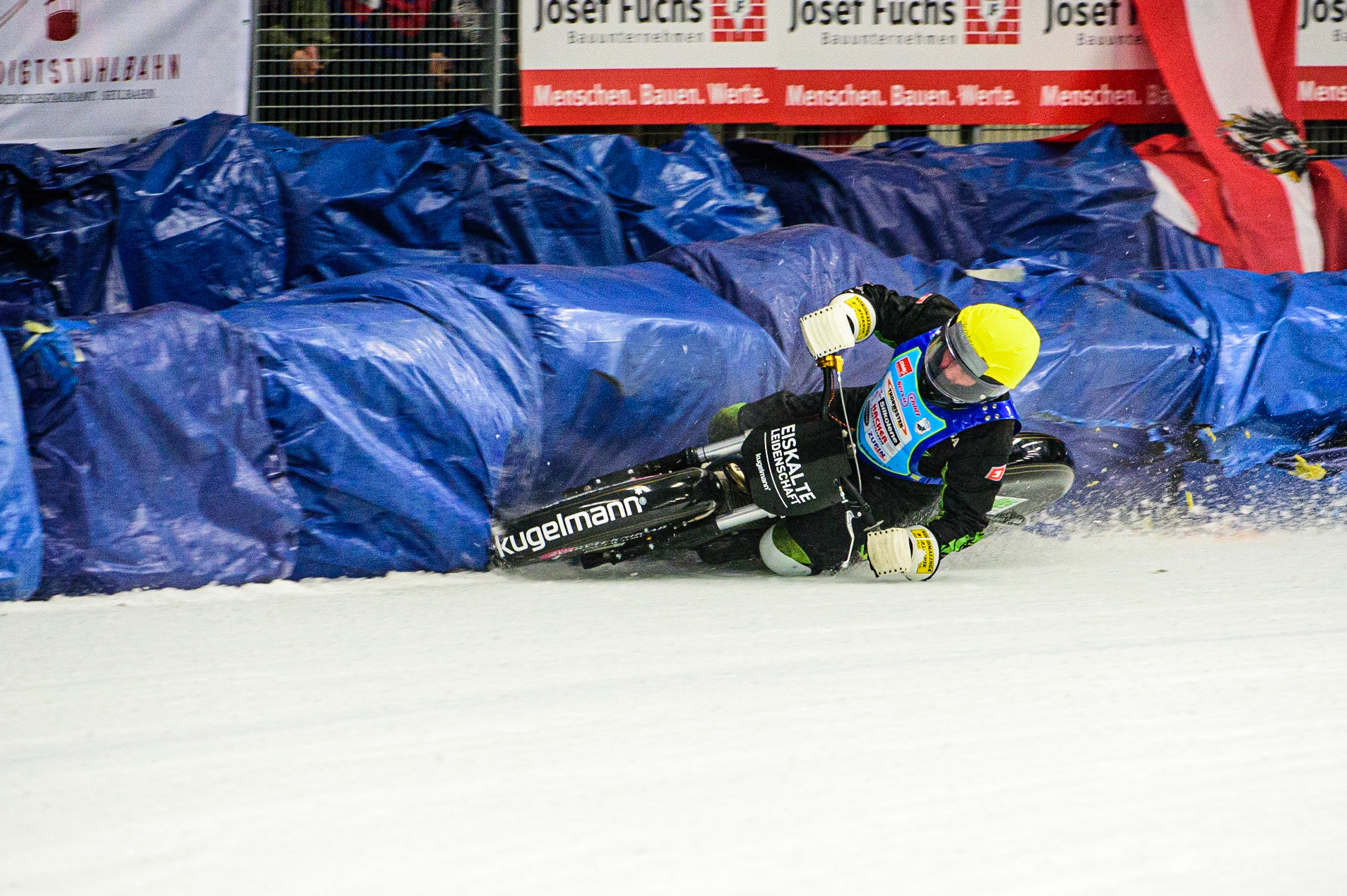 Per-Olof Serenius hits the bales during the Race of Legends at the Max-Aicher-Arena, Inzell on Friday 17th March 2023. (Photo: Ian Charles | MI News)